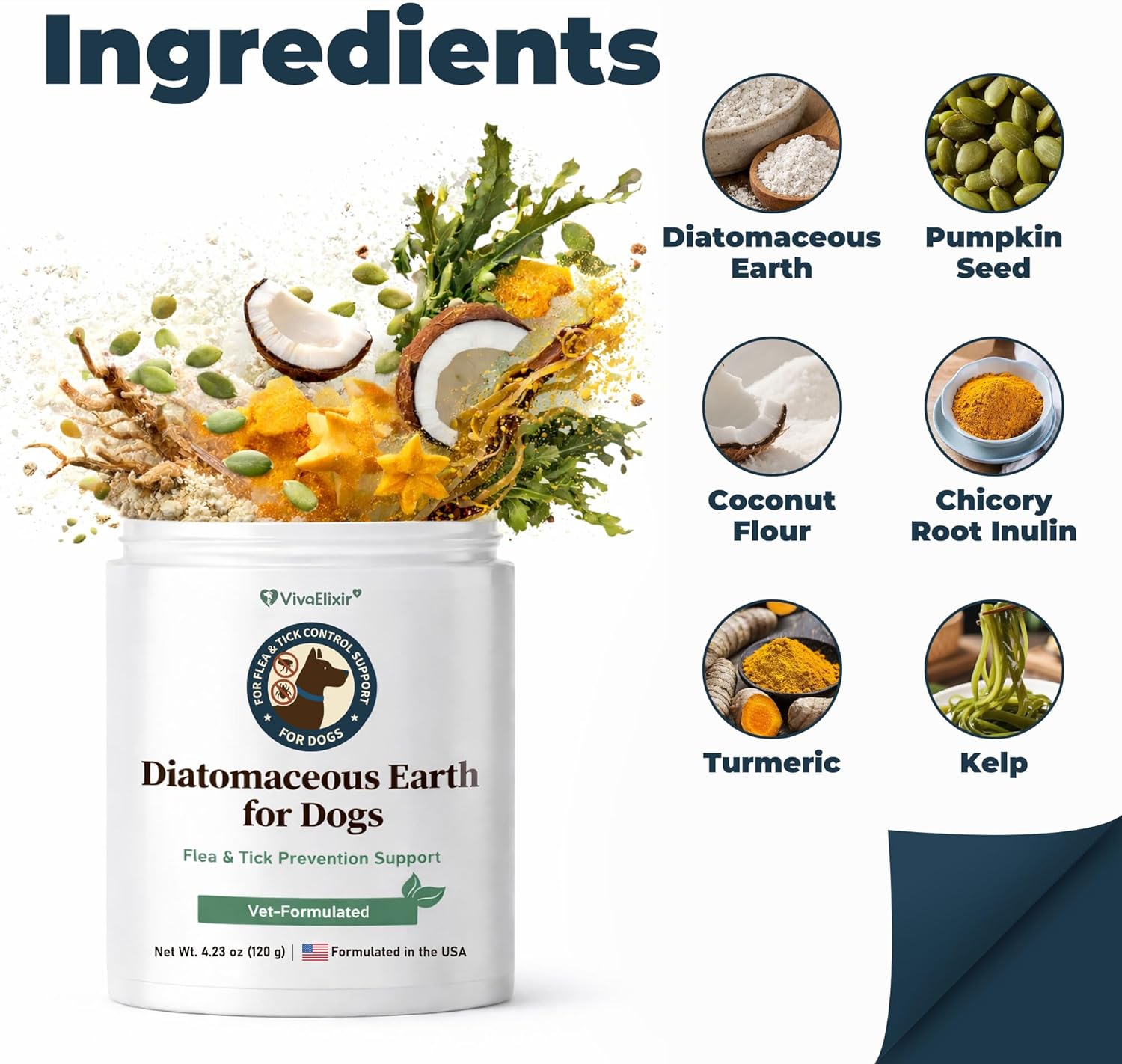 Diatomaceous Earth for Dogs – Natural Powder for Flea & Tick Management, Digestive Cleanse & Detox – Safe for Internal & External Use – Chemical-Free Pet Care – 4.23 Oz