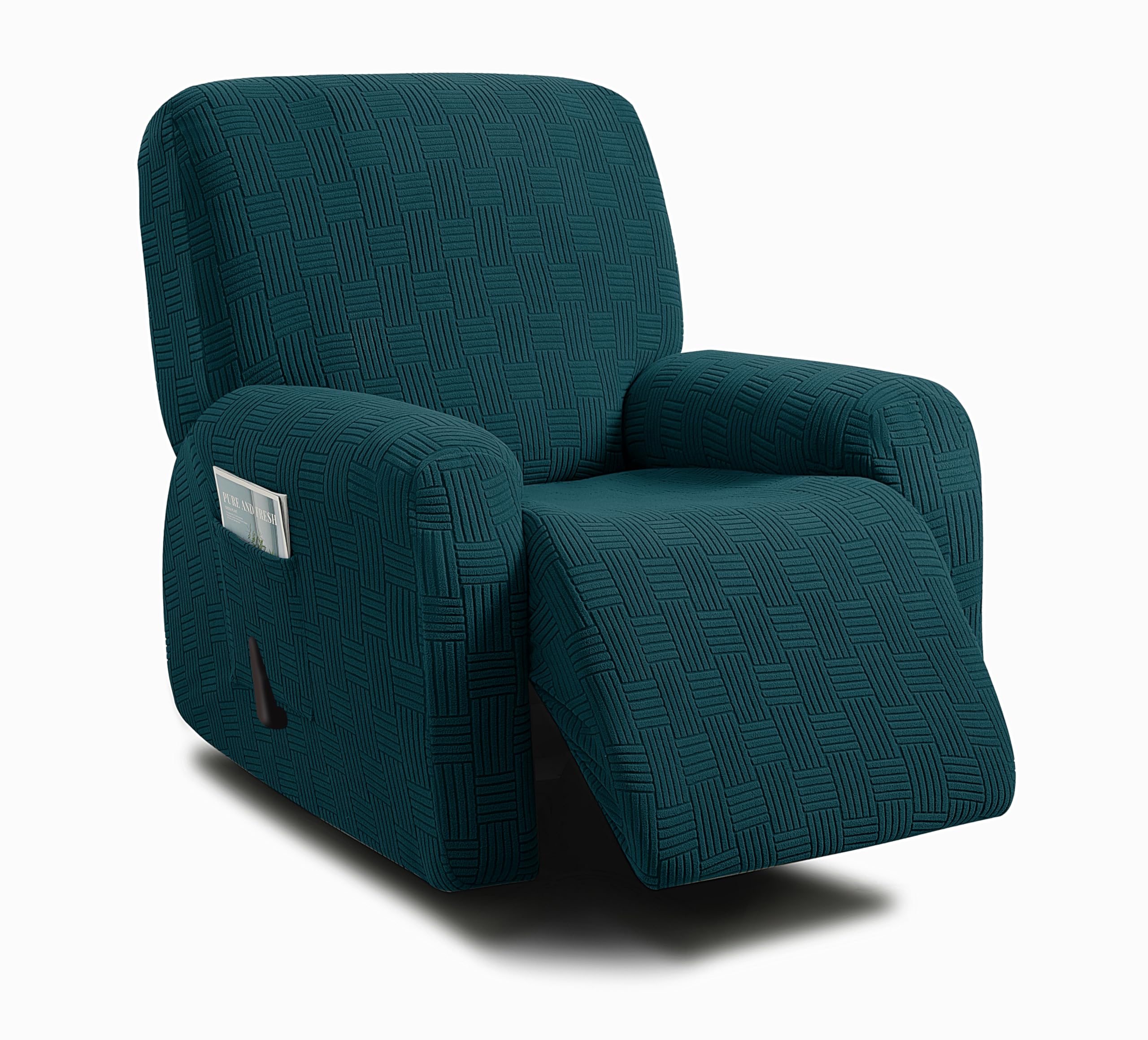 ULTICOR 4-Piece, 1 Seat Recliner Cover, Jacquared Stretch Reclining Chair Covers for 1 Cushion Reclining Sofa, Single Seat Recliner Couch Cover, Soft,