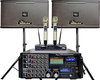 IDOLPRO IPS-700 1200W Speaker & IP-4000 3000W W/Equalizer Professional Console Mixing Amplifier & Dual High-Tech Wireless Microphones Home Karaoke System