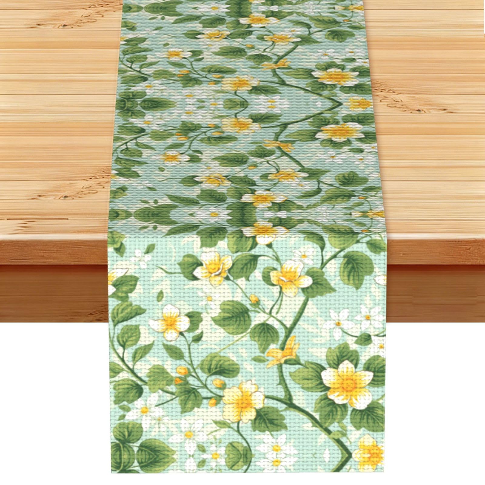 Cheerful Yellow Vine Printed Table Runner 13 x 72, Wrinkle Resistant Decor for Dining Table Coffee Table Fireplace