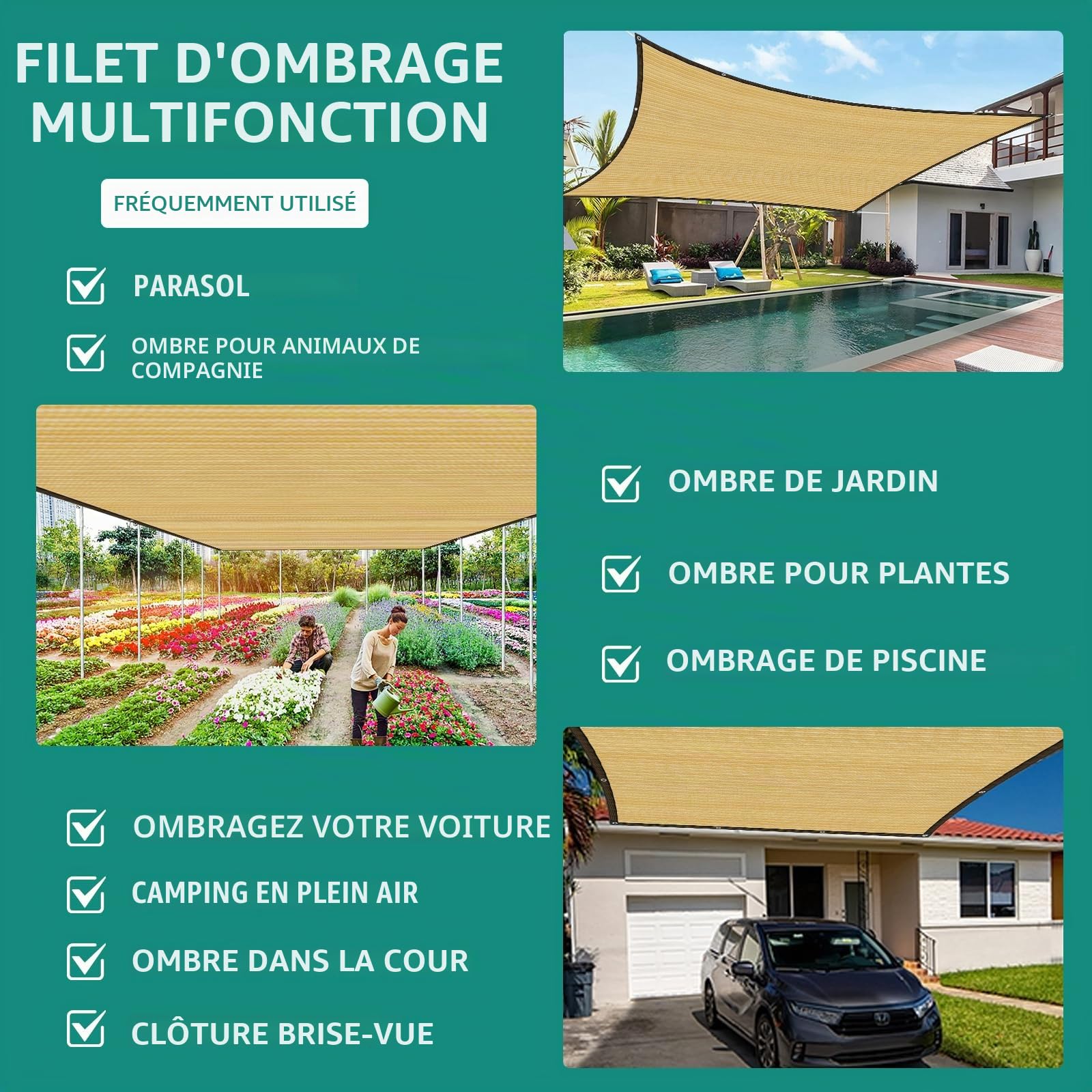 Filet d'Ombrage avec Œillets 4x6m – 90% Protection UV, Voile d'Ombrage Extérieure Résistante au Vent, Brise Vue pour Terrasse, Jardin, Pergola, Balcon