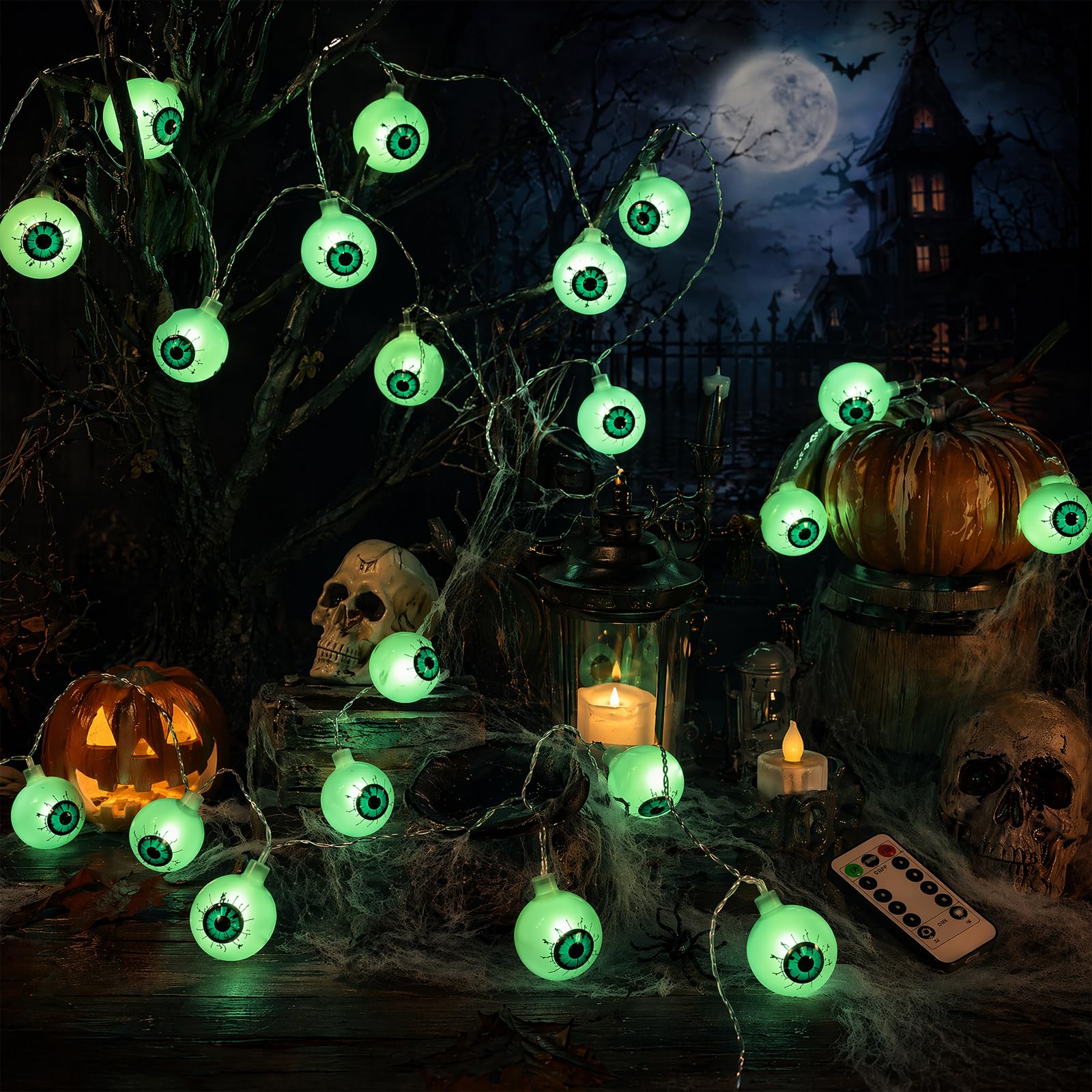 Vauxe Halloween Decorations Outdoor – 3D Eyeball String Lights 40LED 6M