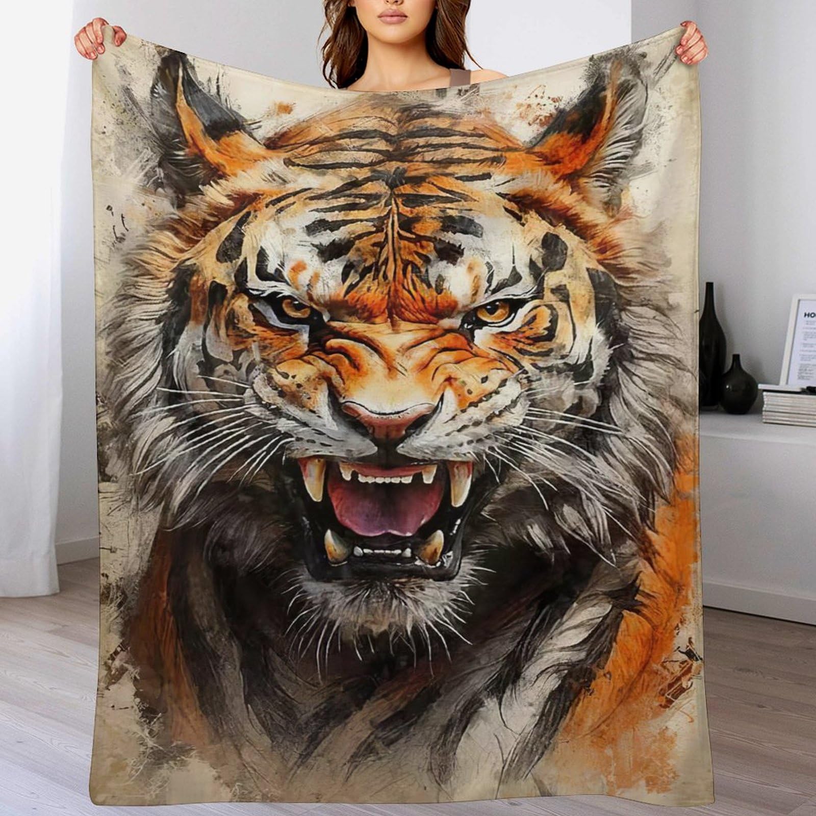 Plaid polaire flannel tigre couverture chaude pour canapé lit