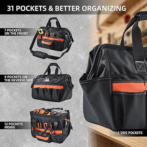 Miniatura 2 de Bolsa de herramientas de alta resistencia de 17 pulgadas, organizador de caja de herramientas portátil de 31 bolsillos, bolsa de herramientas grande