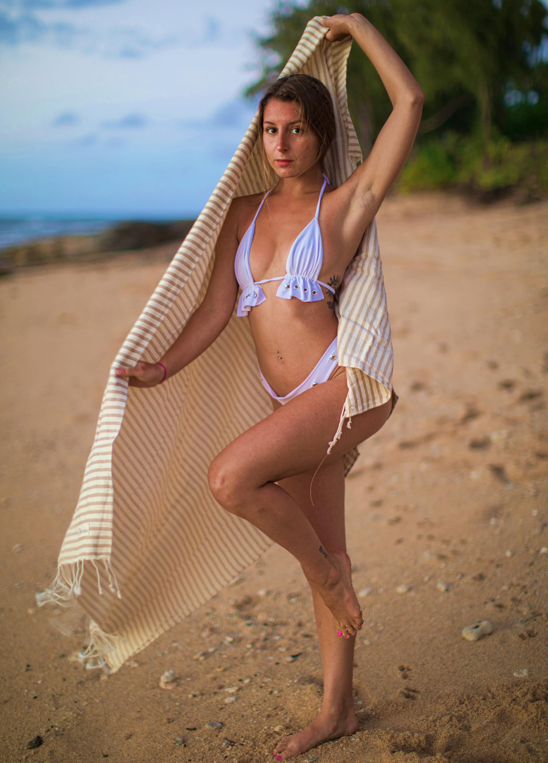 Bersuse 100% Coton - Malibu Serviette Turque - Drap de Bain, Serviette de Plage - Fouta Peshtemal - Oeko-TEX - 95x175 cm, Beige