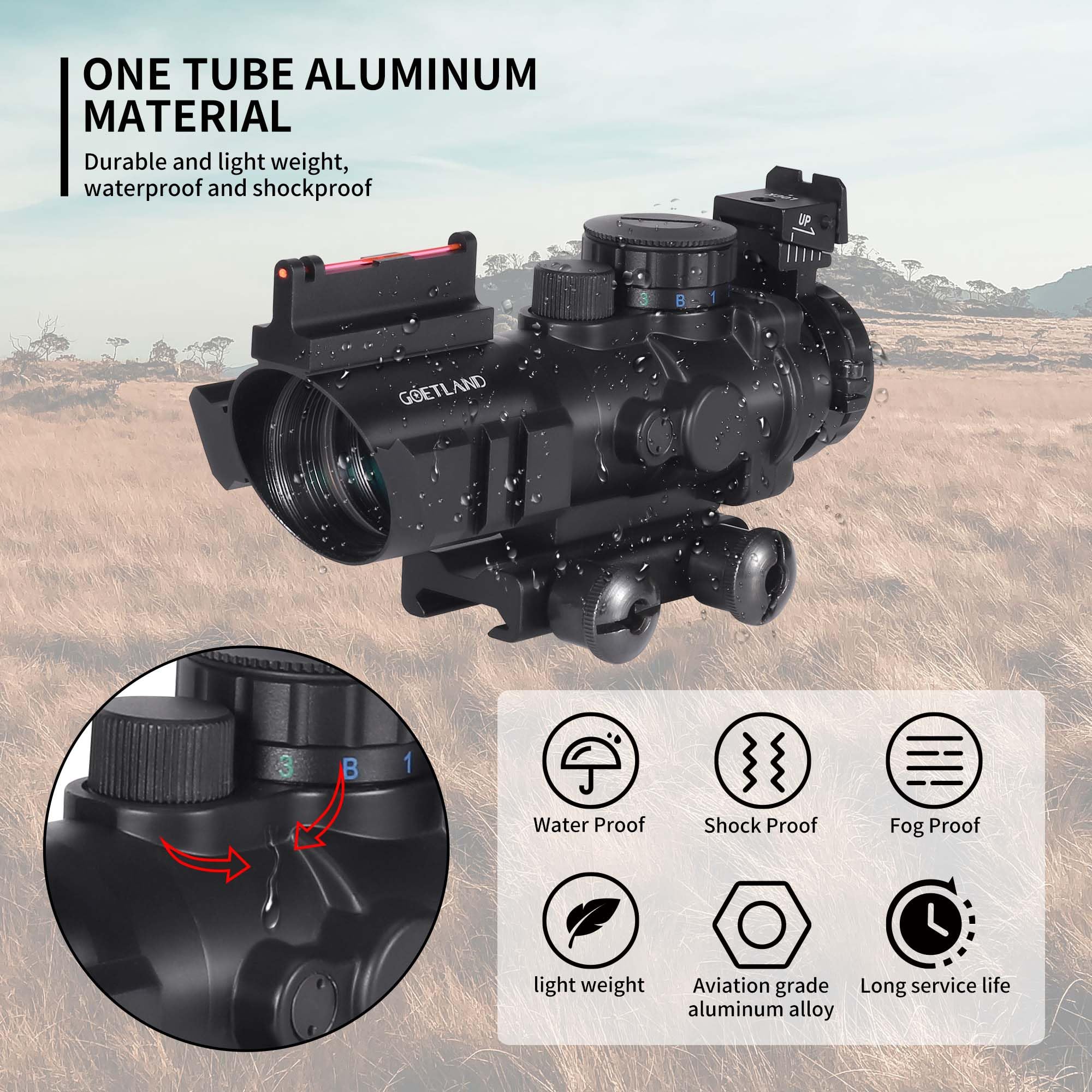 Goetland Lunettes de Visée à Prisme 4x32 Visée Sight Reflex Optic BDC SFP avec Mounture de 20 mm pour Tactique Chasse Airsoft Arbalète Carbine Tir Sportif