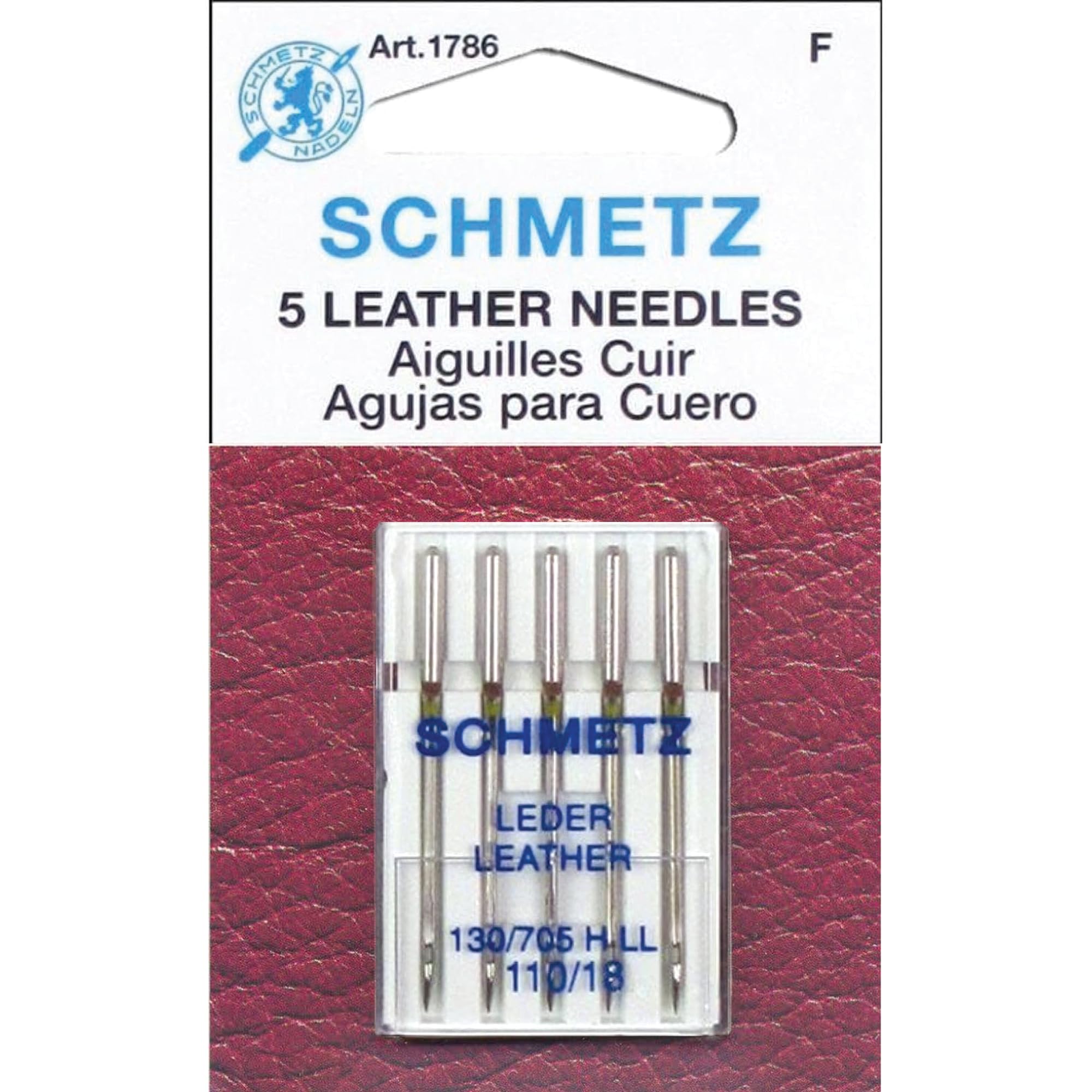 SCHMETZ Leather Sewing Machine Needles – Heavy Duty Specialty Supplies, Size 110/18, 5-Needle Cards, Pack of 1