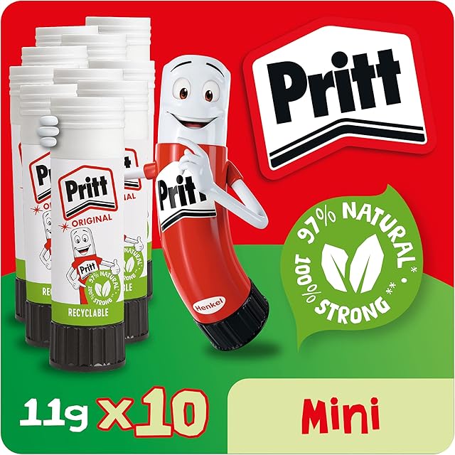 Pritt Glue Stick, Safe & Child-Friendly Craft Glue for Arts & Crafts Activities, Strong-Hold adhesive for School & Office Supplies, 10x11g Pritt Stick