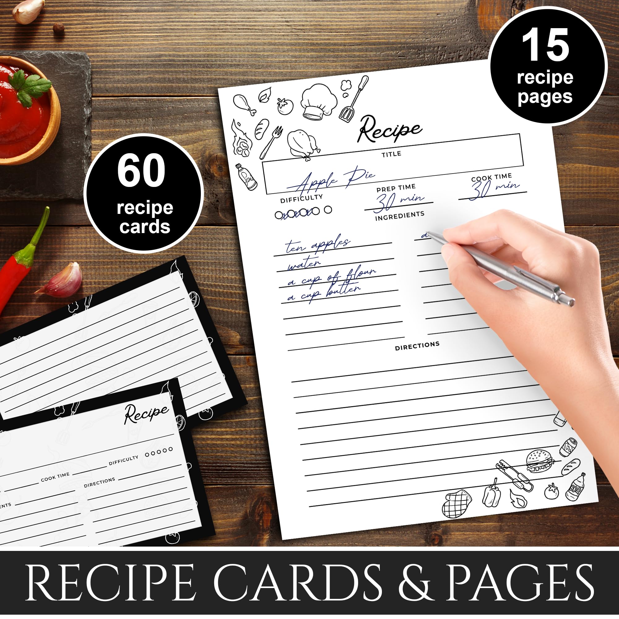 Raccoglitore per ricette, organizer per ricette da 8,5 x 9,5, libro di ricette da scrivere nelle proprie ricette, libro di ricette vuoto con 60 biglietti di ricette, raccoglitore per ricette con