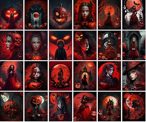 Miniatura 6 de PIXILUV Postales vintage (24 piezas de 4 x 6 pulgadas cada una) Ilustraciones espeluznantes de brujas aterradoras en cementerios, postales vintage