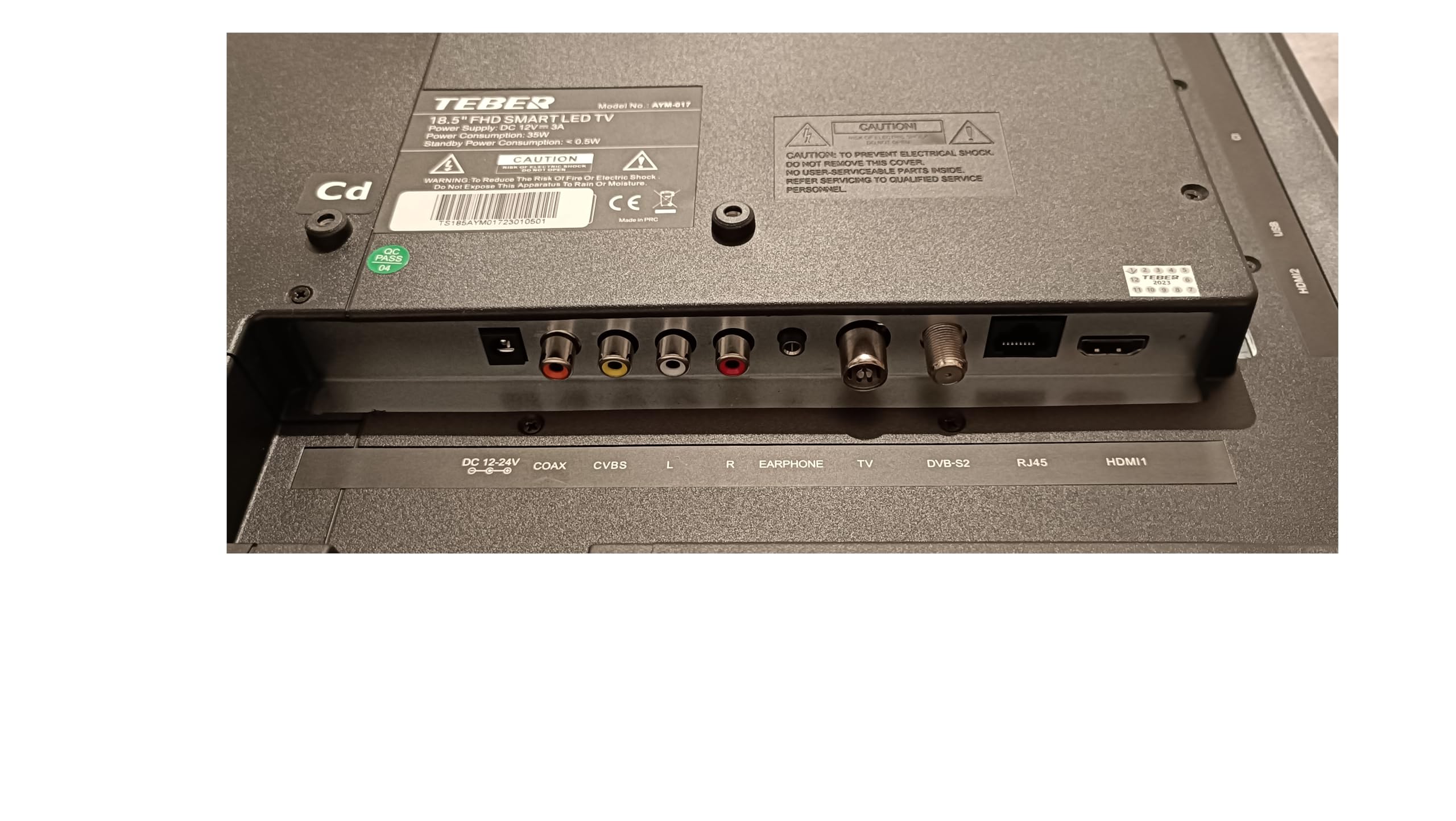 TEBER. Smart TV de 18,5 Pulgadas - 12v/24v/230v - Android 11 - Full HD. Gran resolución 1920x1080. DVB-S2/C/T2/T. para autocaravanas, cocinas, dormitorios, Campers, Barcos, Camiones (19").