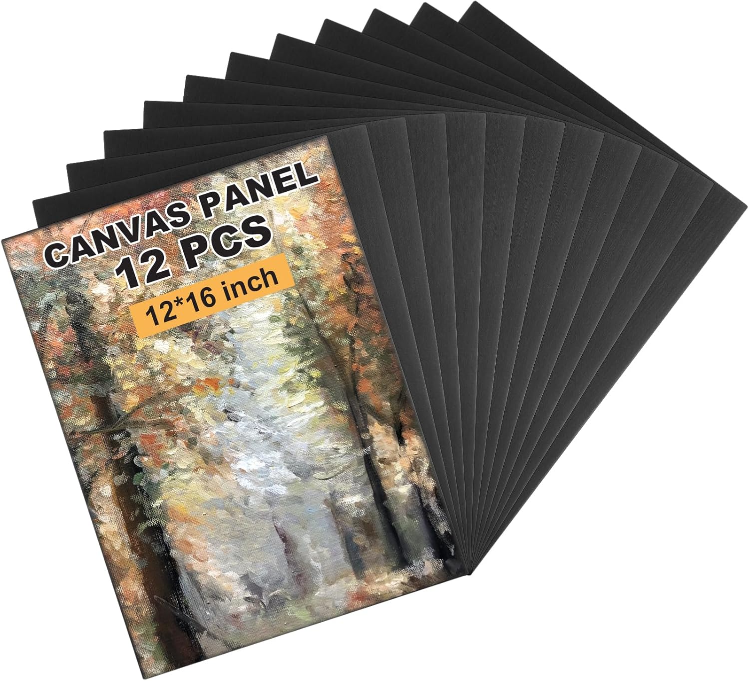 12 PCS Black Canvas for Painting Black Canvas Board 12x16 Inch Canvas Panel Cotton Oil Painting Canvas for Acrylics Oil Watercolor Tempera Paints