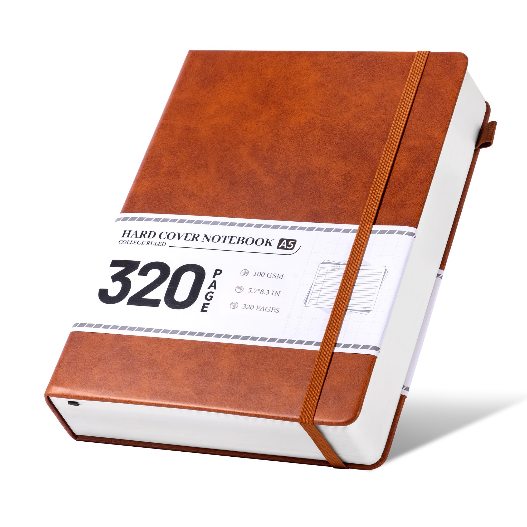 CAGIE Journal Notebook for Women Men Leather Journaling Diary Daily, Brown Brown Lined A5