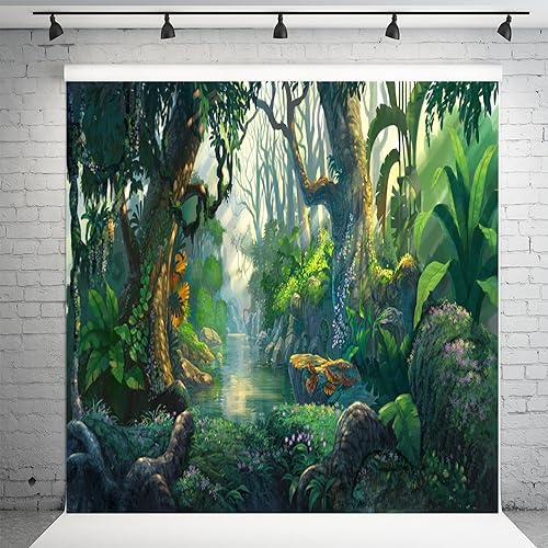 Miniatura 8 de AOFOTO Fantástico telón de fondo de selva de 10 x 7 pies para explorar bosques de verano para fotografía de aventura, fondo de fotografía de