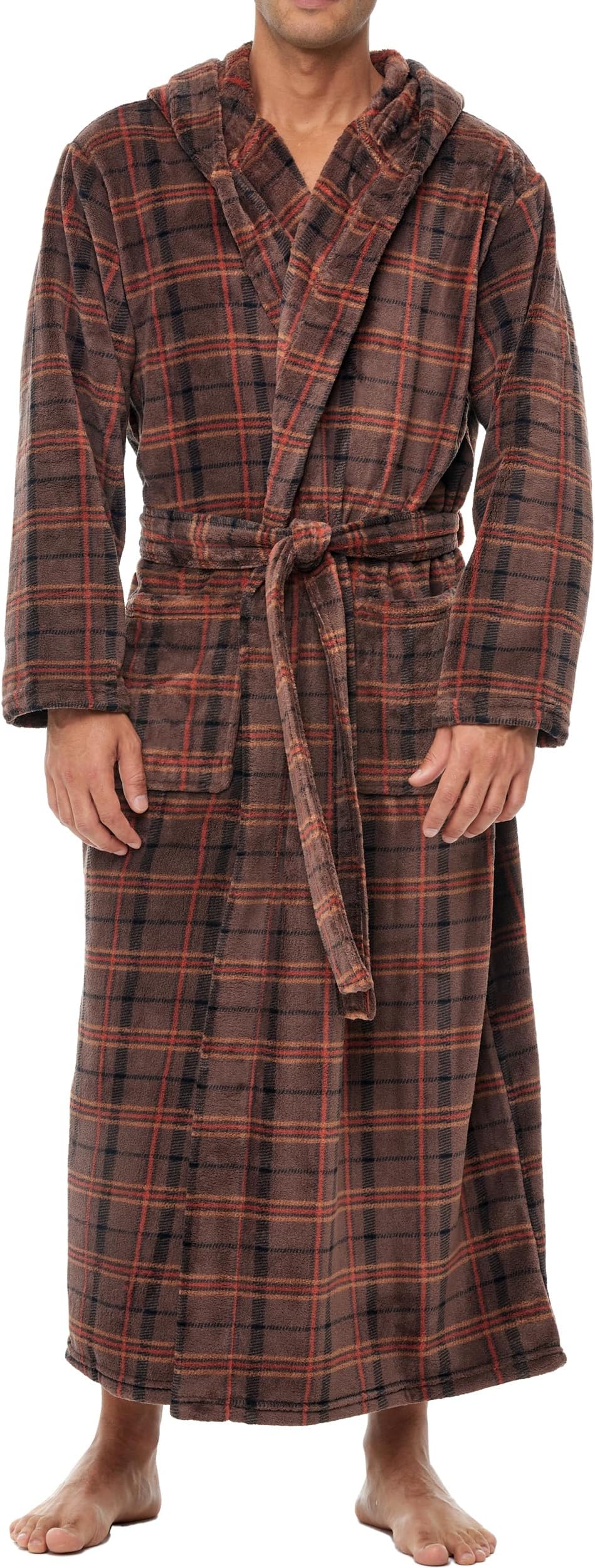 Alexander Del Rossa Mens Robe with Hood, Plush Fleece Hooded Mens Bathrobe, Big and Tall Bath Robe for Men