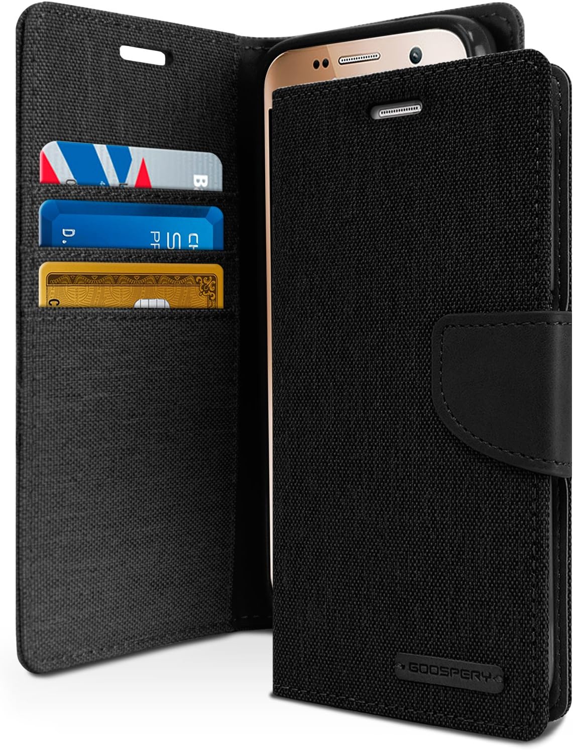 GOOSPERYCanvas Wallet for Samsung Galaxy S7 Case (2016) Denim Stand Flip Cover - Black