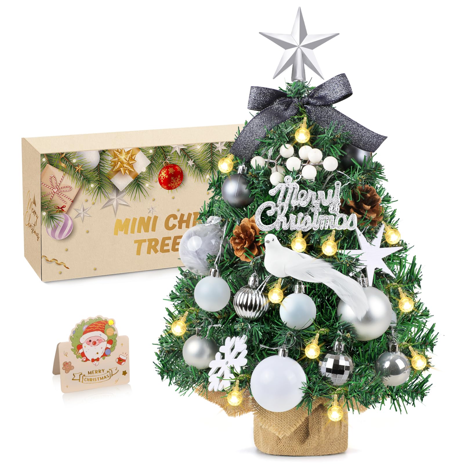 Albero Di Natale Da Tavolo Nero Con Luci LED E Fibra Ottica - 64 Cm, Luci Multicolore, USB, Artificiale