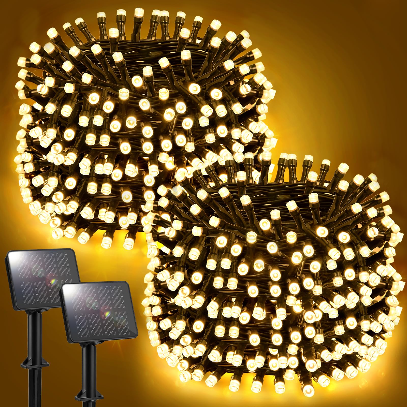 FFZZKJ Solar Lichterkette Aussen Insgesamt 240LED 24M Solar Lichterkette Outdoor Wetterfest 8 Modi IP44 Wasserdicht 12M*2 120LED*2 für Garten Terrasse Baum Hof Party, Warmweiß