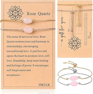Natural Crystal Healing Bracelet Set Friendship Wish Bracelets 24K Real Gold Plated Quartz Bracelet with Message Card Heal...