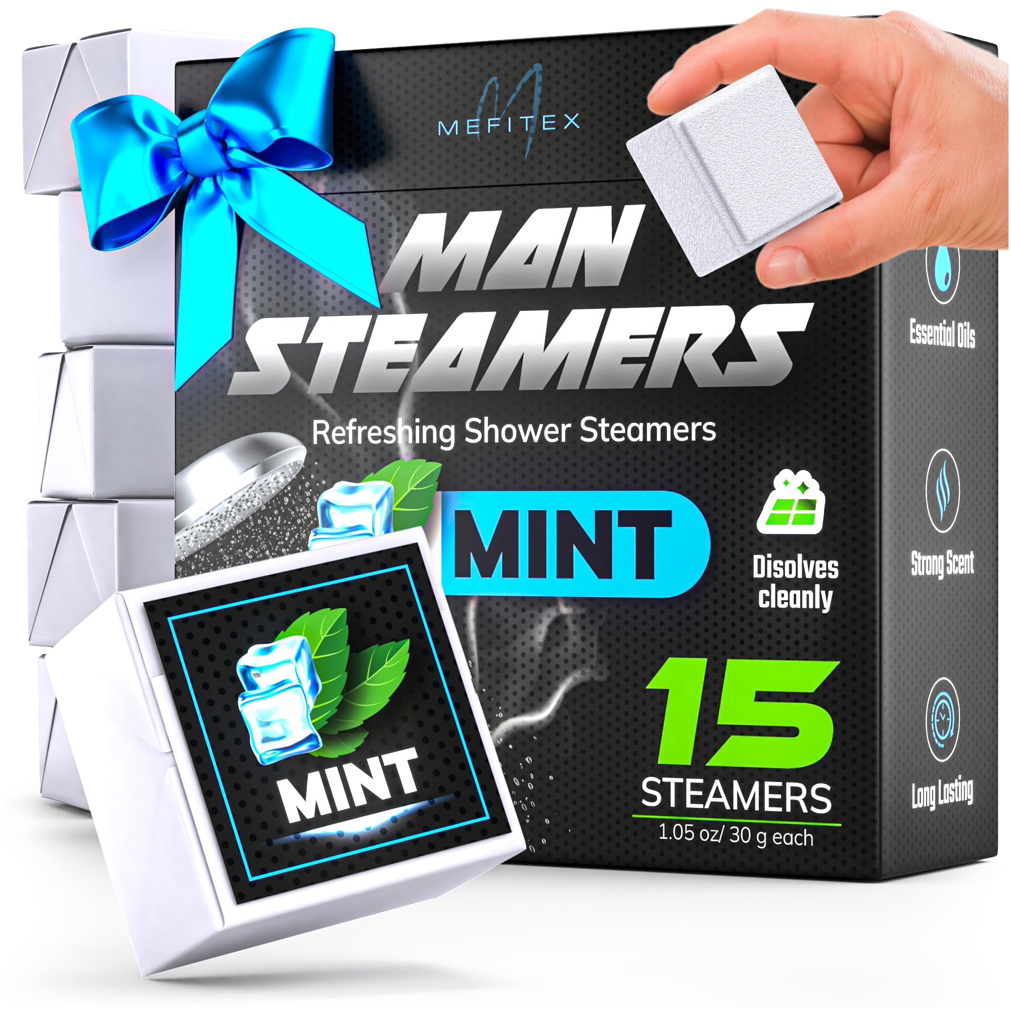 Shower Steamers for Men 15 Pack Menthol Aromatherapy Shower Steamers, Strong Scent, Long Lasting, Premium Essential Oils, Gifts for Men Relaxation and