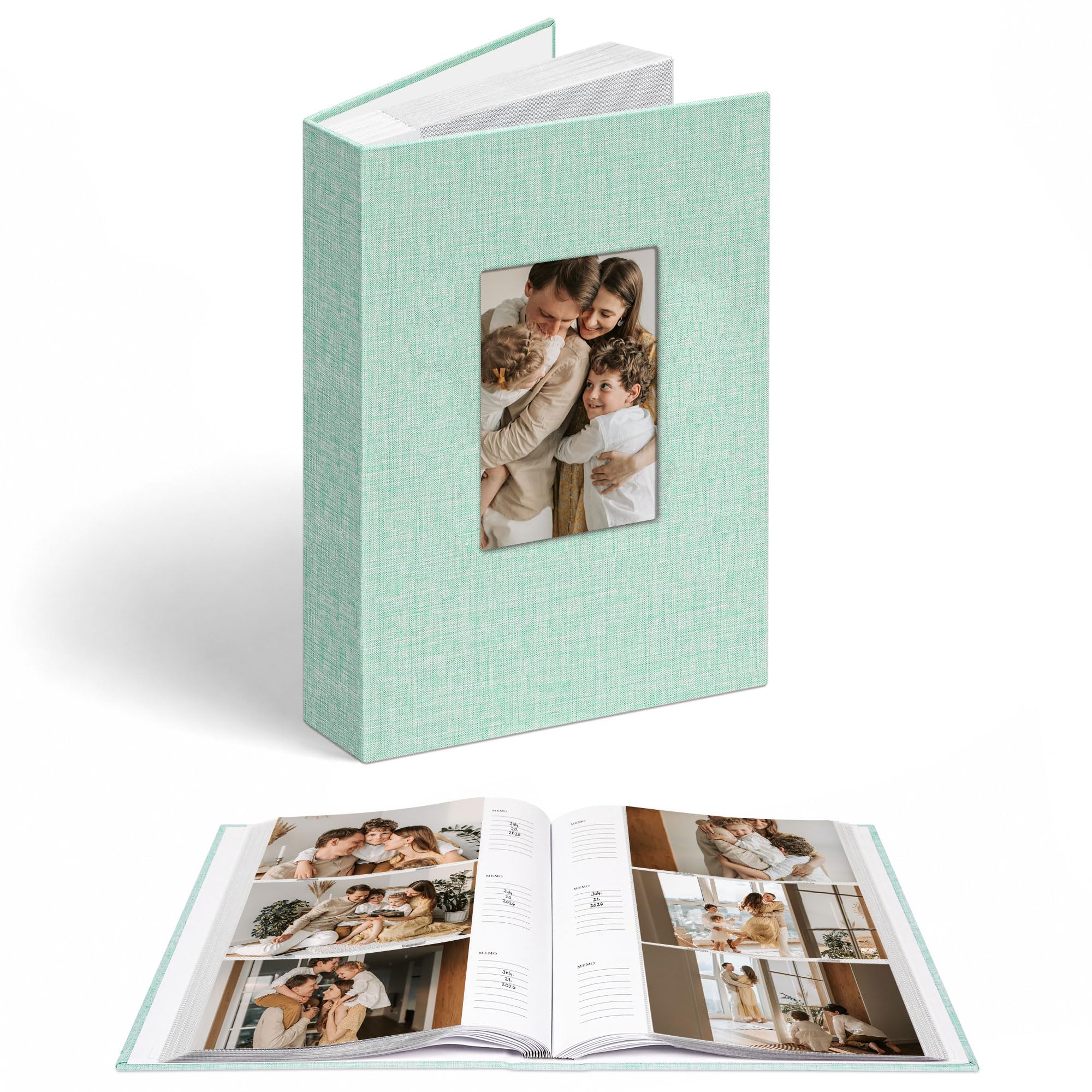 Vienrose Linen 6x4 Photo Album with Cover Window 300 Pockets, Green
