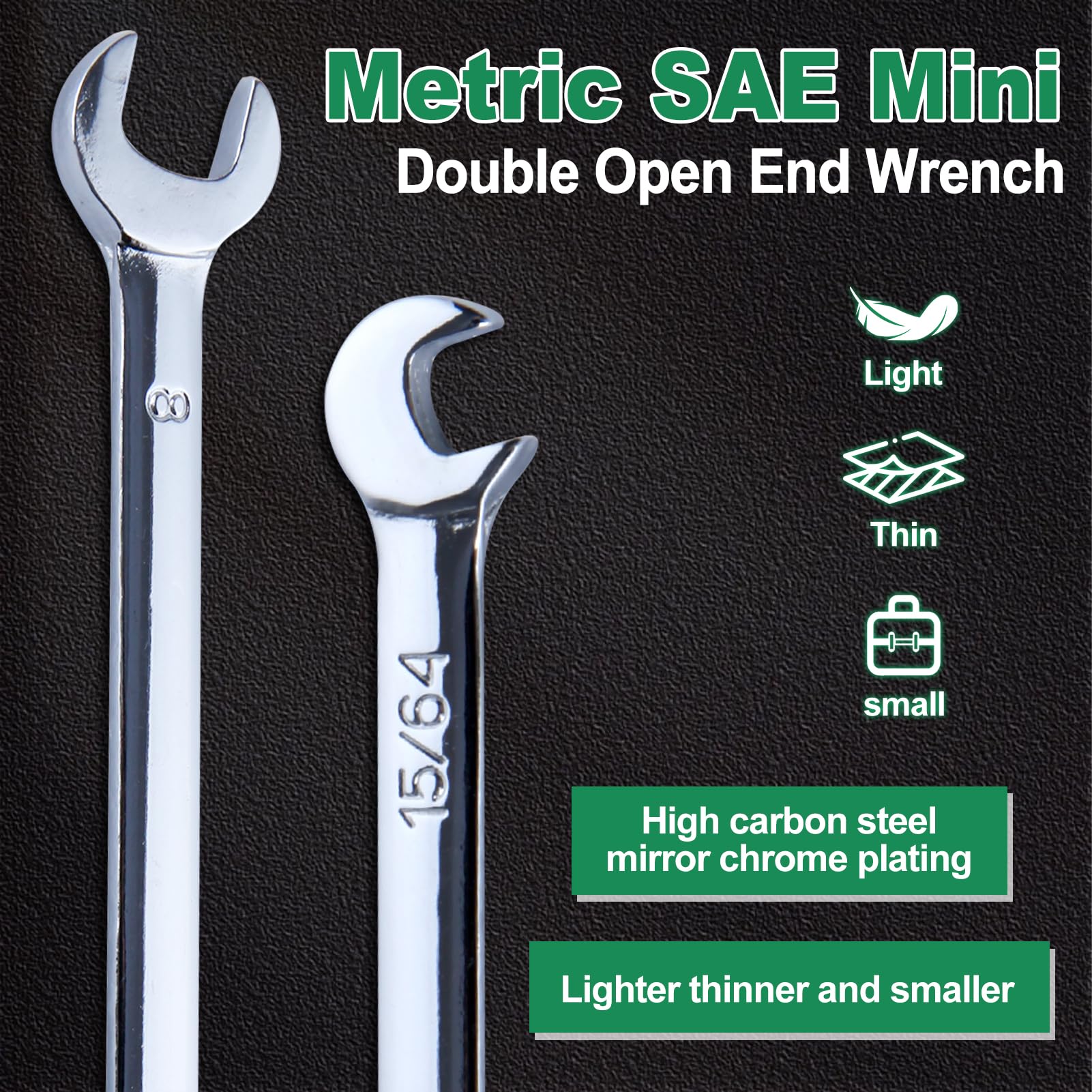 INJOYTEC Mini Double Open End Wrench Metric & SAE Wrench Set, 20-Piece with Storage Bag, Silver, 99mm - Image 2