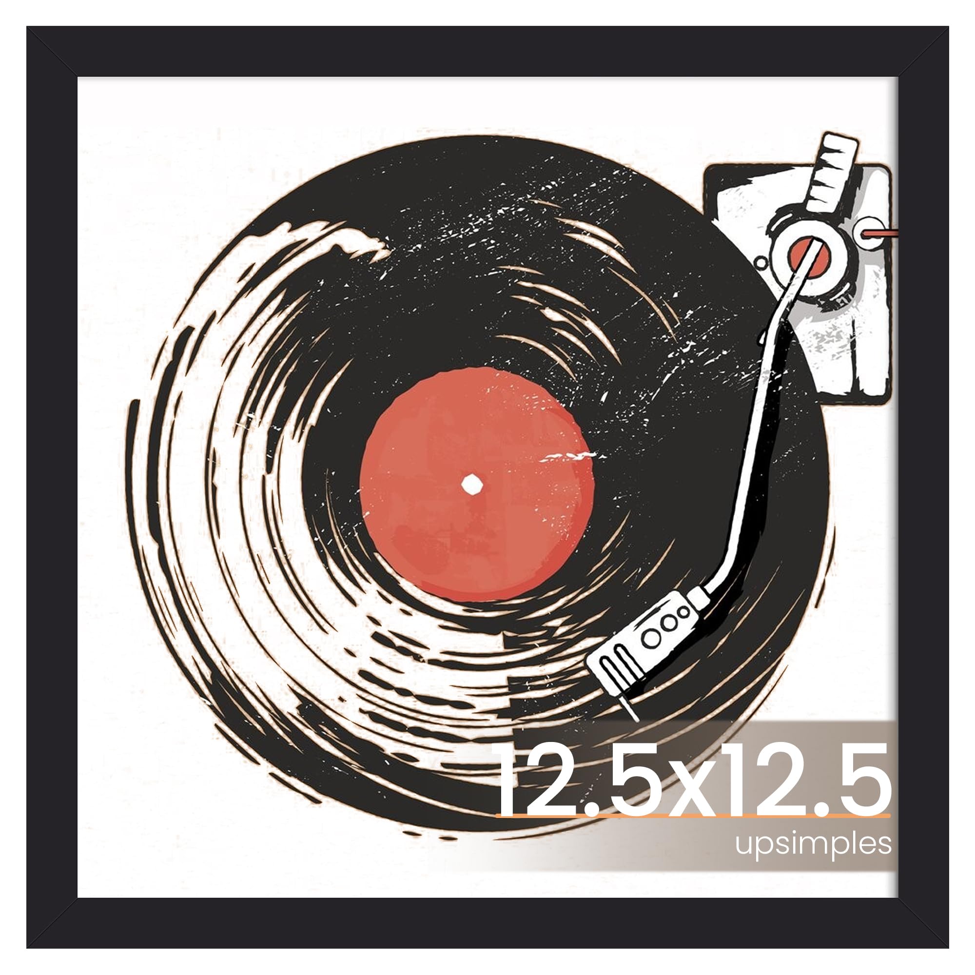 upsimples Vinyl Record Frame, Display Pictures 10x10 with Mat or 12.5 x 12.5 Without, Wall Hanging Album Cover Frames, Black, 1 Pack