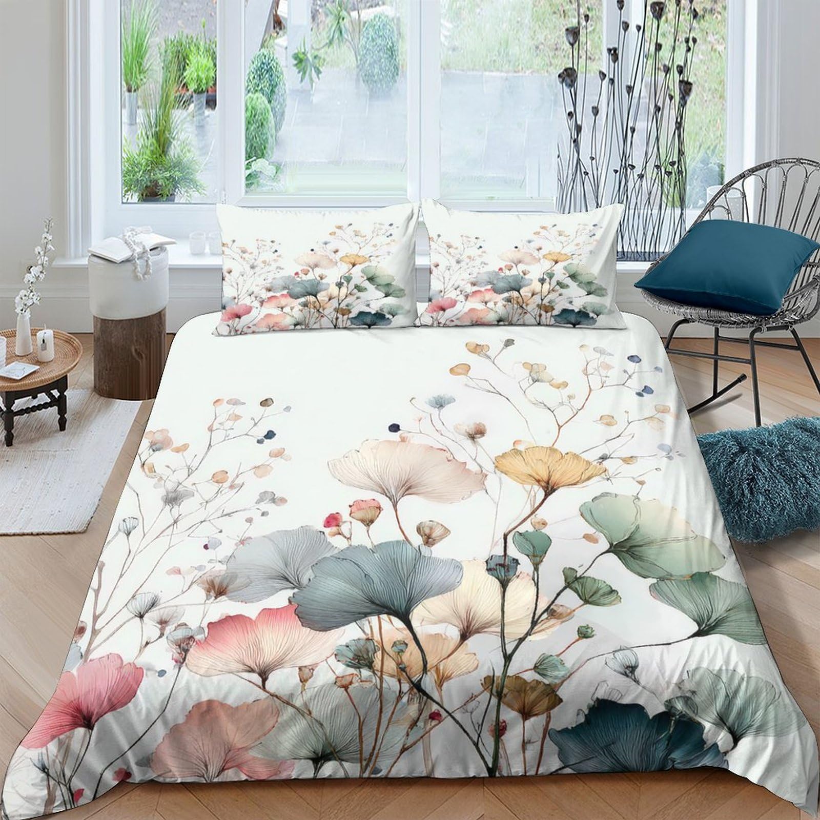 Ctjqhvkz Style-10 3D Printed Pastel Floral Fitted Sheet Microfiber Soft Breathable Watercolor Botanical Bed Cover For Bedroom Living Room Decor Single（135X200cm）