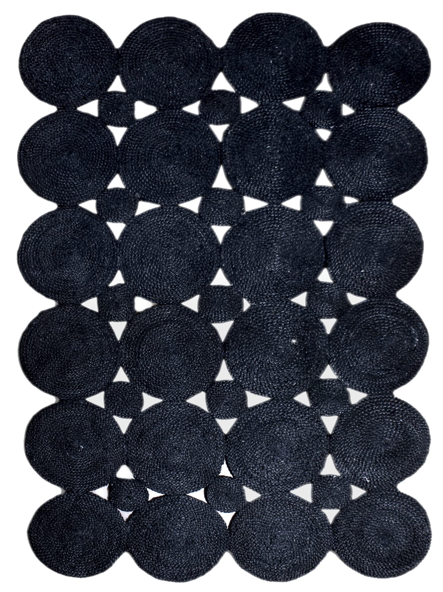 CASAVANI Scalloped Edge Rug, Hand Woven Natural Jute Area Rug, 5x8 Ft Black Braided Sisal Kilim Rugs for Living Room, Kitchen, Entryway, Farmhouse