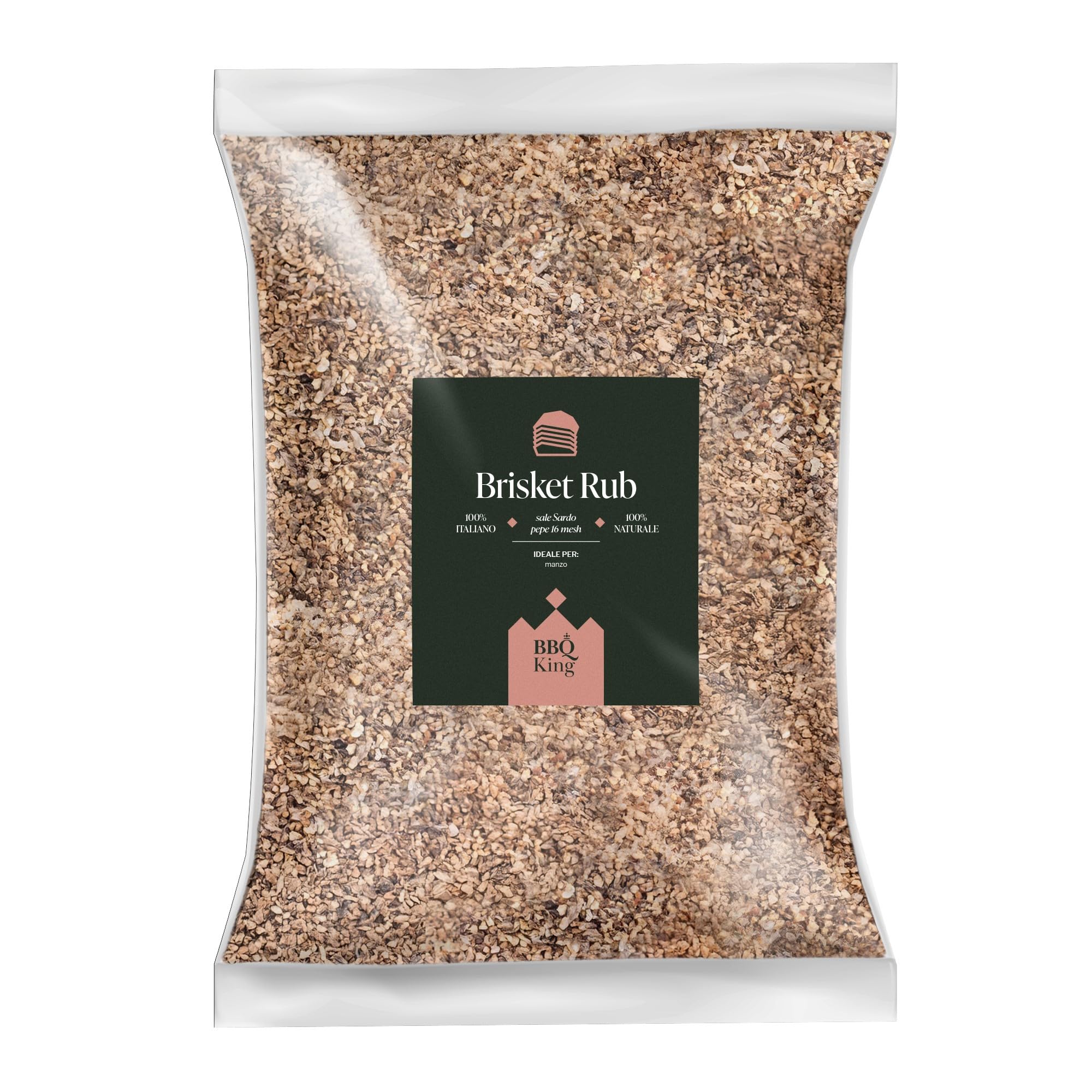 BBQ KING - Brisket Rub Envase de 1 kg, Dry Rub BBQ ideal para carne de vacuno, ideal para barbacoas texanas, set de especias para cocina 100% Made in Italy, mezcla técnica para cocción lenta
