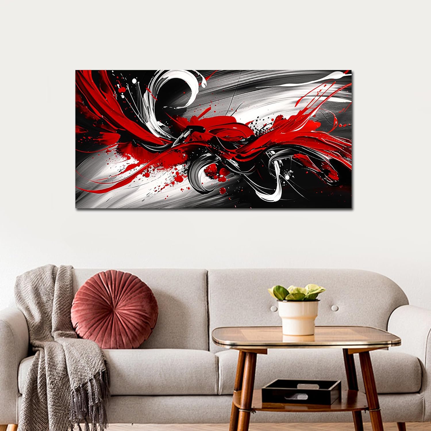 Black and White Red Large Canvas Wall Art for Living Room Framed Print Picture Painting Bedroom Office Wall Decor Modern Room Abstract Wall Decorations Artwork Size 20x40 Ready to Hang Black and White Red 20x40