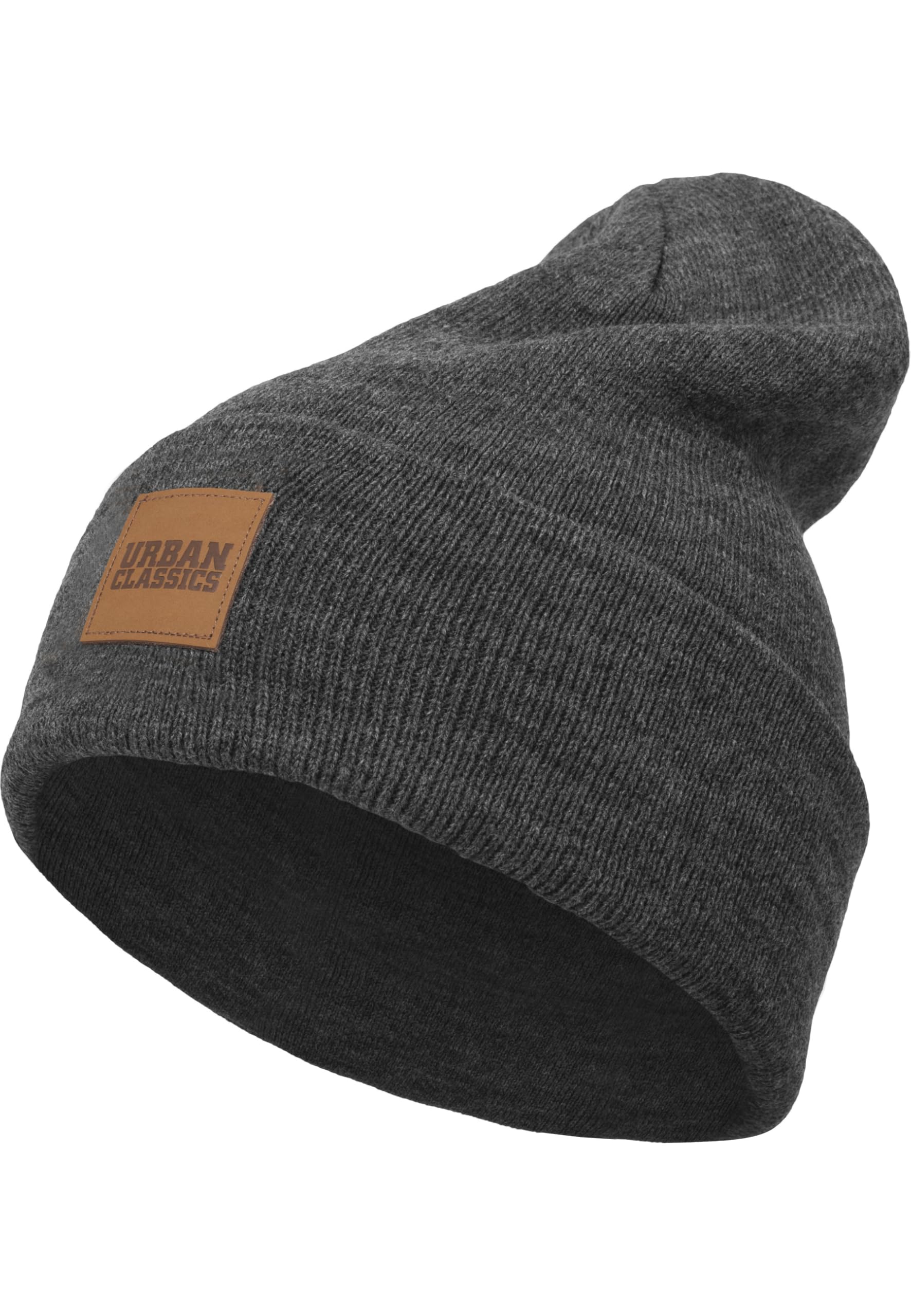 Urban Classics Uniseks Leatherpatch Long Beanie Czapka Zimowa, Szary