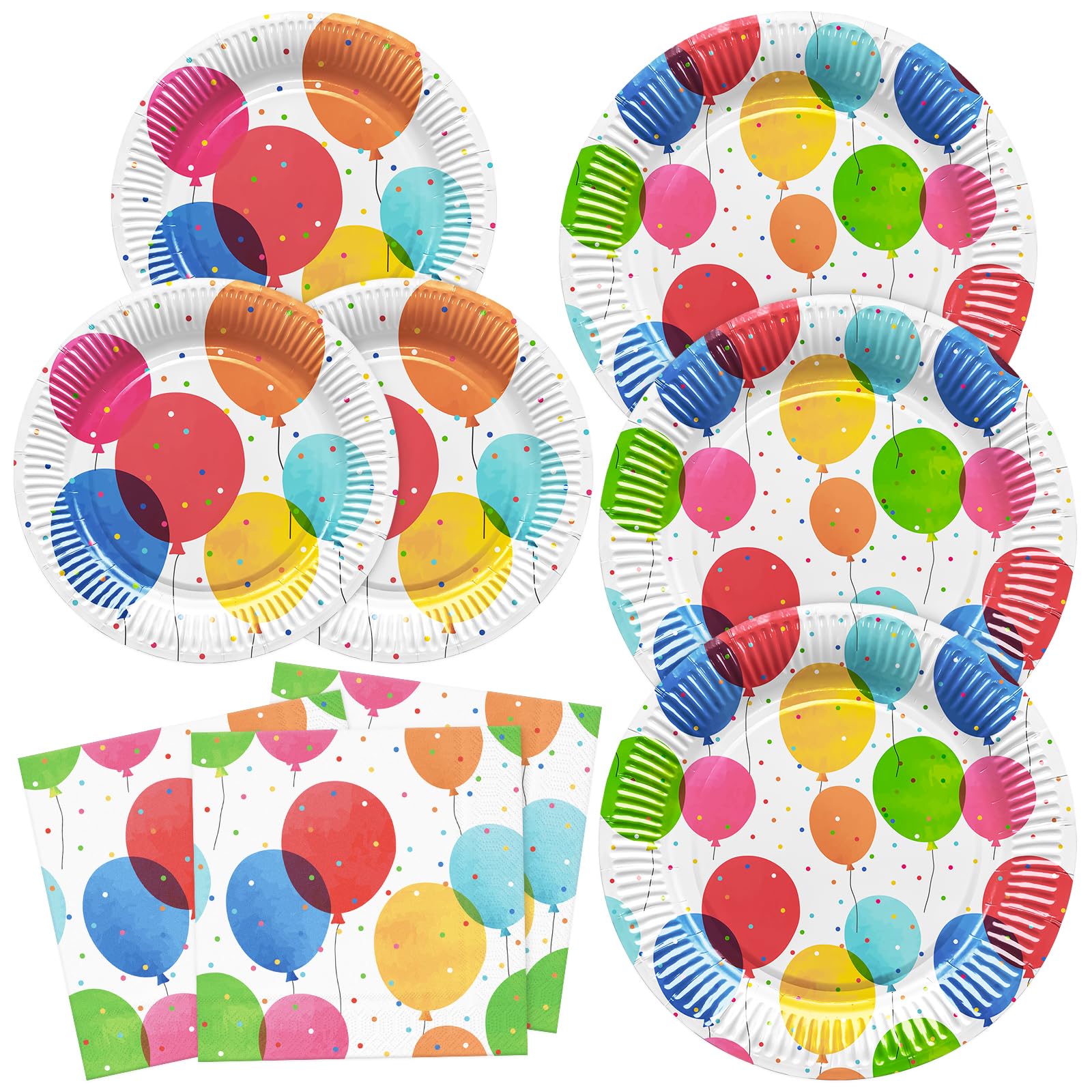 BFB Balloon Party Plates and Napkins Set Disposable Dessert Paper Plates Napkins Dinnerware for 16 Person