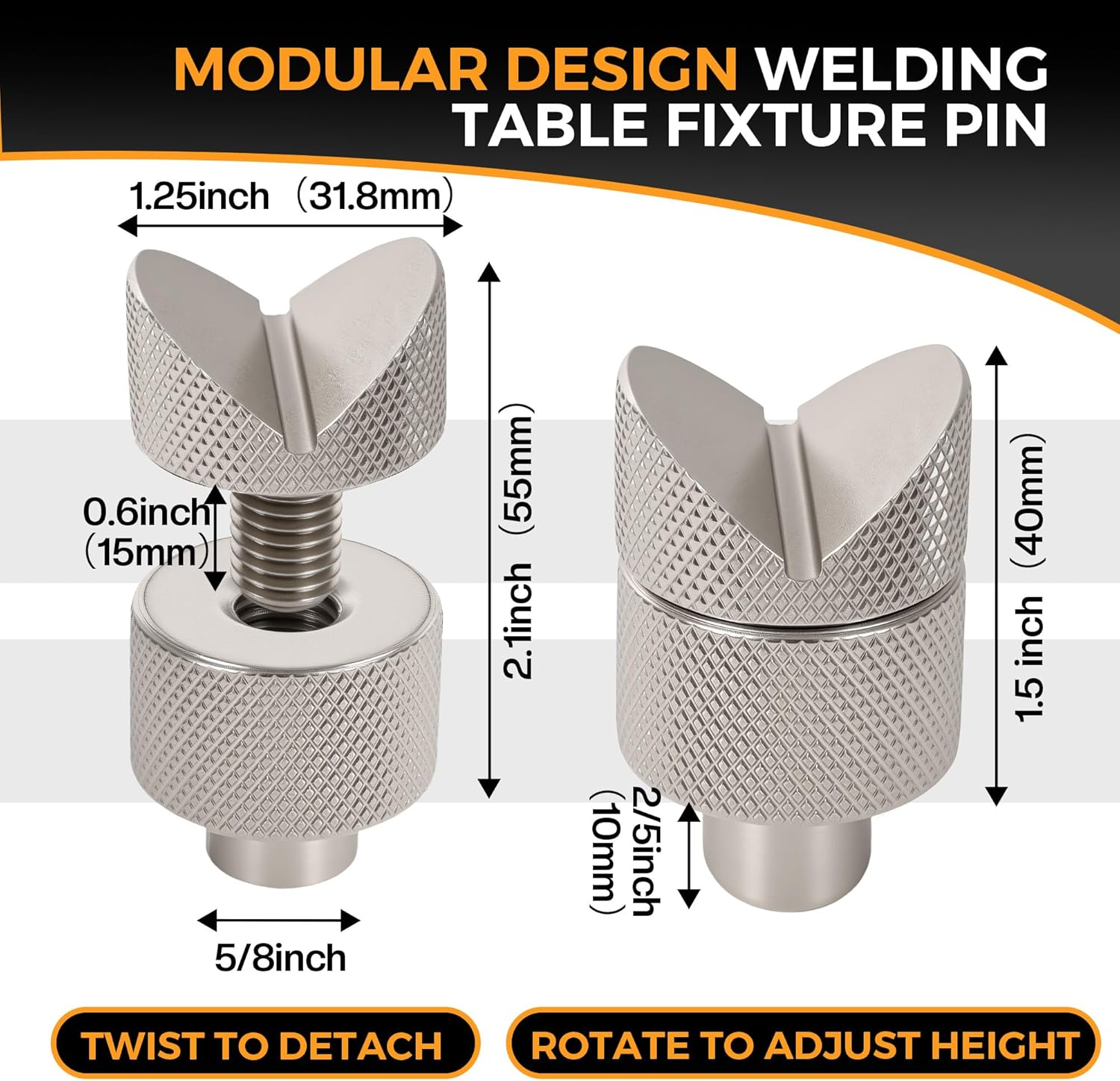 8 Pack Welding Table Fixture Pins - Adjustable Height, Welding Table Accessories V-Groove Round Tubing & Square Tube Fixtures, Heavy-Duty Carbon Steel With Anti-Slip Grip, 5/8" Welding Table Clamps