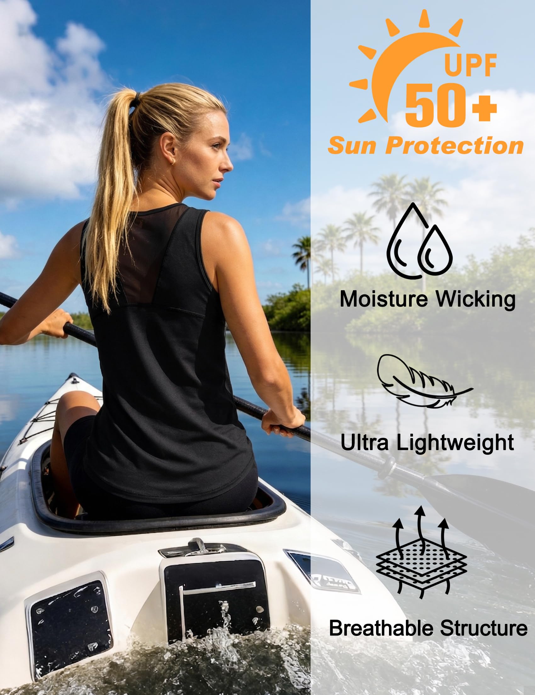 Camiseta Deportiva Mujer sin Mangas Camisetas Tirantes Espalda de Malla Ligero y Transpirable Fitness Top para Yoga Gimnasio Correr — view 4