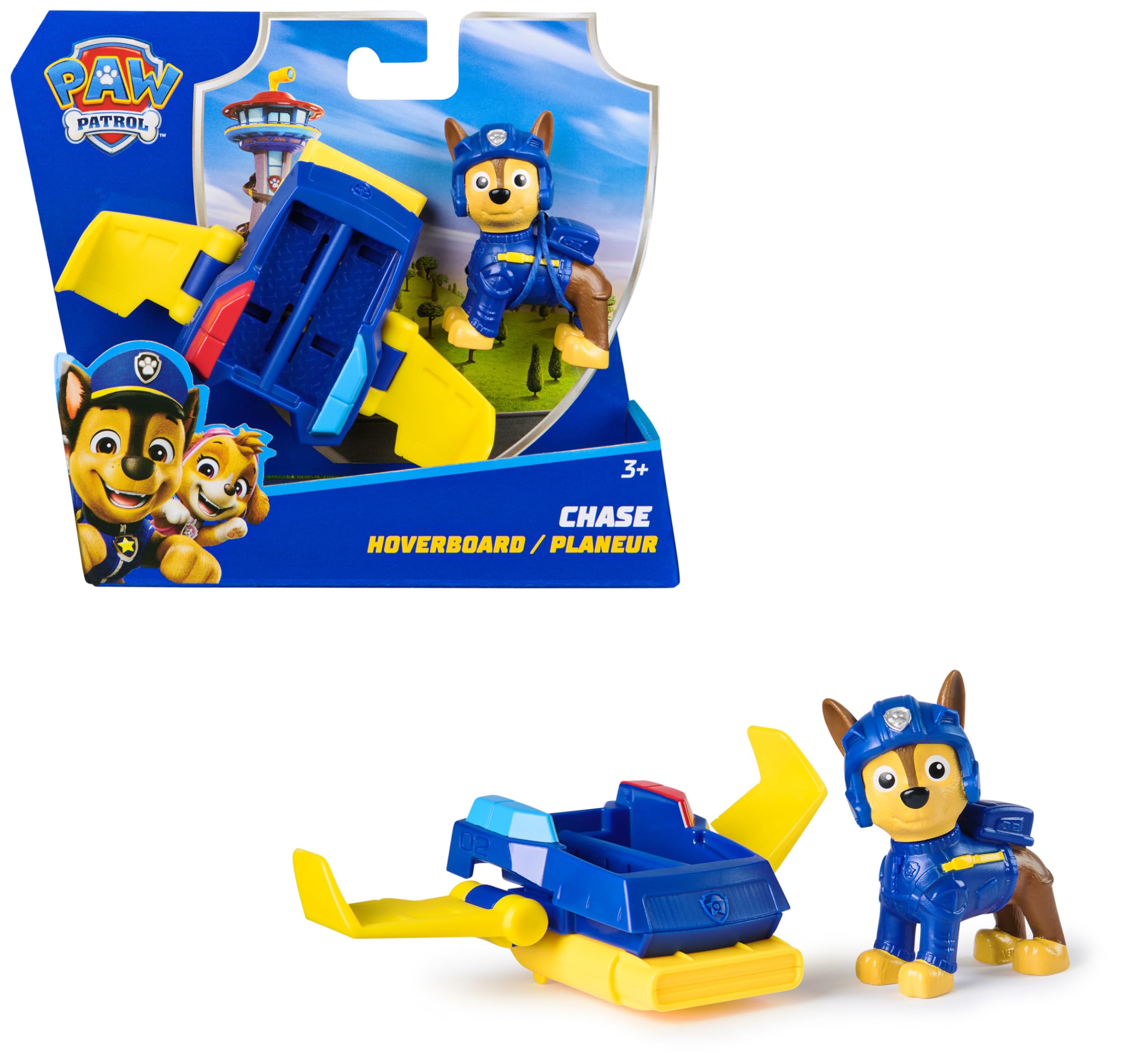 PAW PATROL, Chase Action Pup, Spielfigur mit Mini-Rettungsflugzeug mit ausklappbaren Flügeln, Spielzeug für Kinder ab 3 Jahren