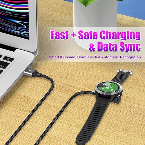Miniatura 4 de AGVEE Paquete de 2 cables de carga de 3.3 pies para Garmin Watch, cable de carga trenzado en forma de L para Fenix, Forerunner, Vivoactive