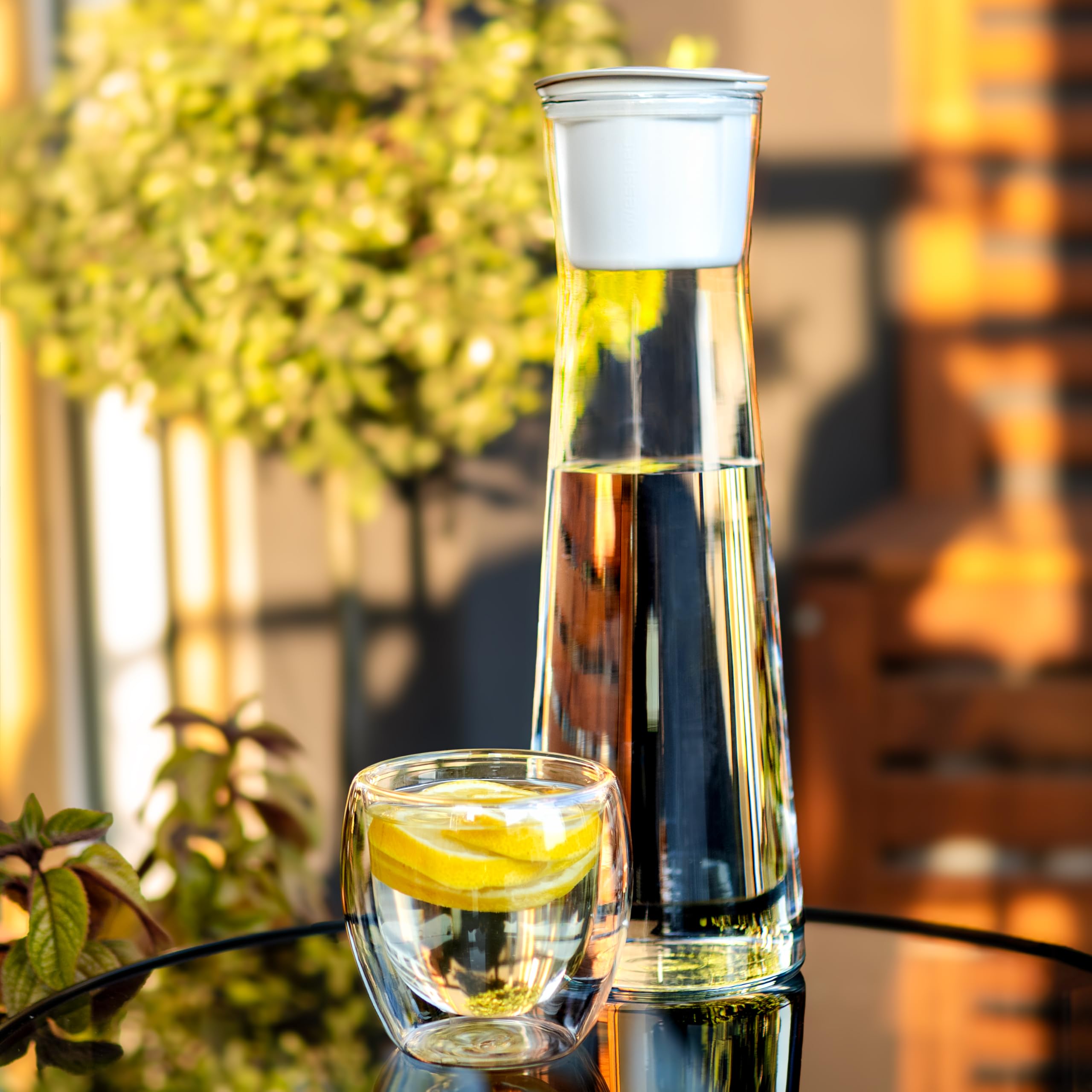 Wessper K1 BOROSCILICATE Actitex 1L Bottiglia Filtrante per acqua In vetro borosilicato, 4 Filtri Fast Disk Inclusi riduce il cloro nell'acqua, Acqua Filtrata Istantaneamente, Bianco/Trasparente