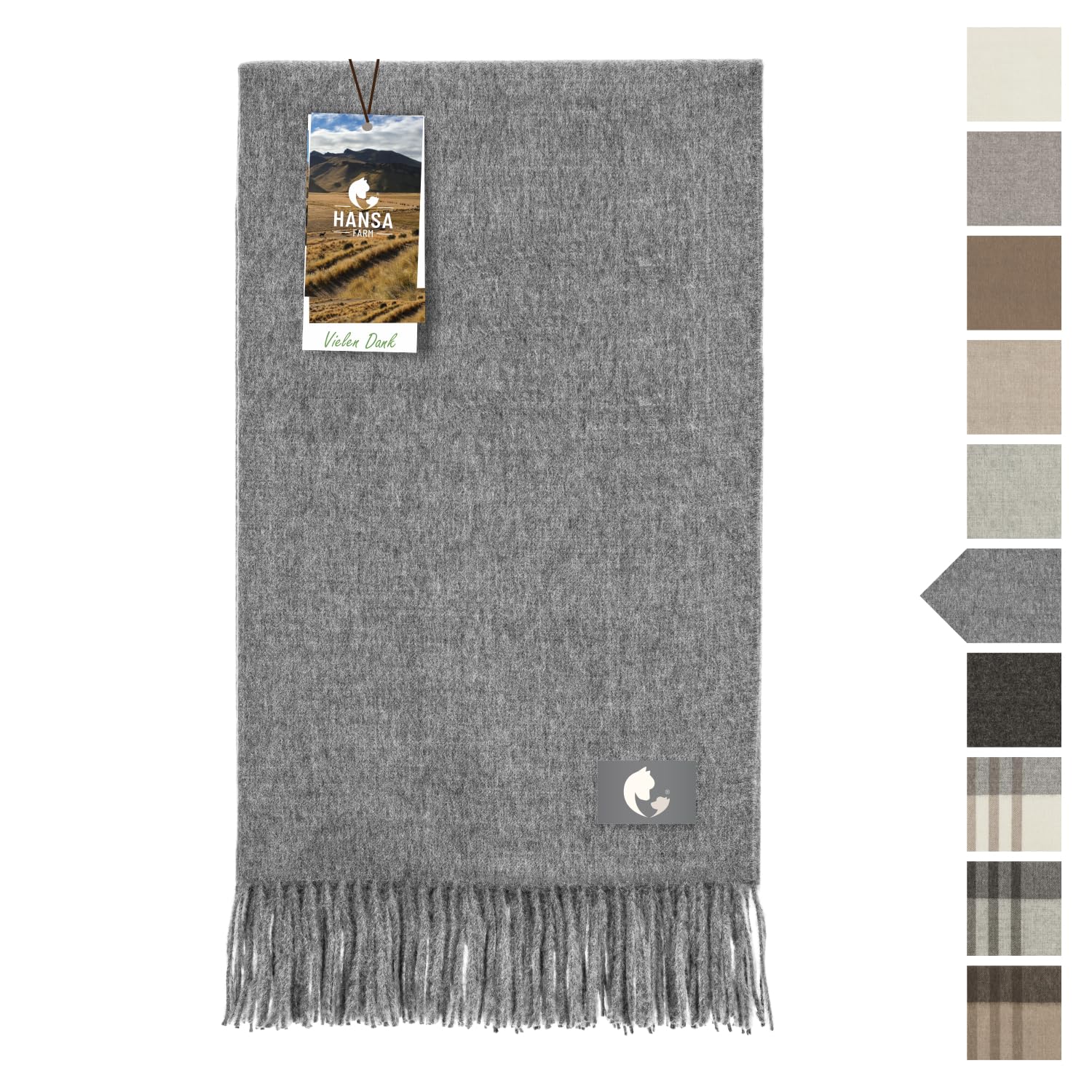 Alpaca Blanket Extra Large 200 x 130 cm - 100% Wool (No Scratch, No Dye) - Solid Medium Grey