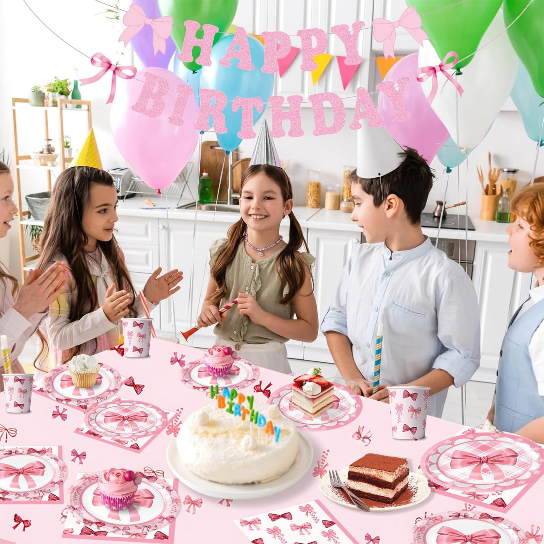 144-teiliges Party-Set Mit Rosa Schleifen-Motiv – Inkl. Becher, Teller Und Servietten
