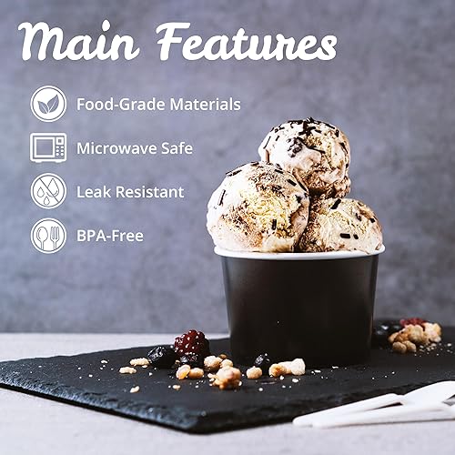 Miniatura 6 de MATICAN Vasos de papel para helado, paquete de 100 cuencos desechables de postre de 5.5 onzas para bebidas calientes y frías, 5.5 onzas, color negro
