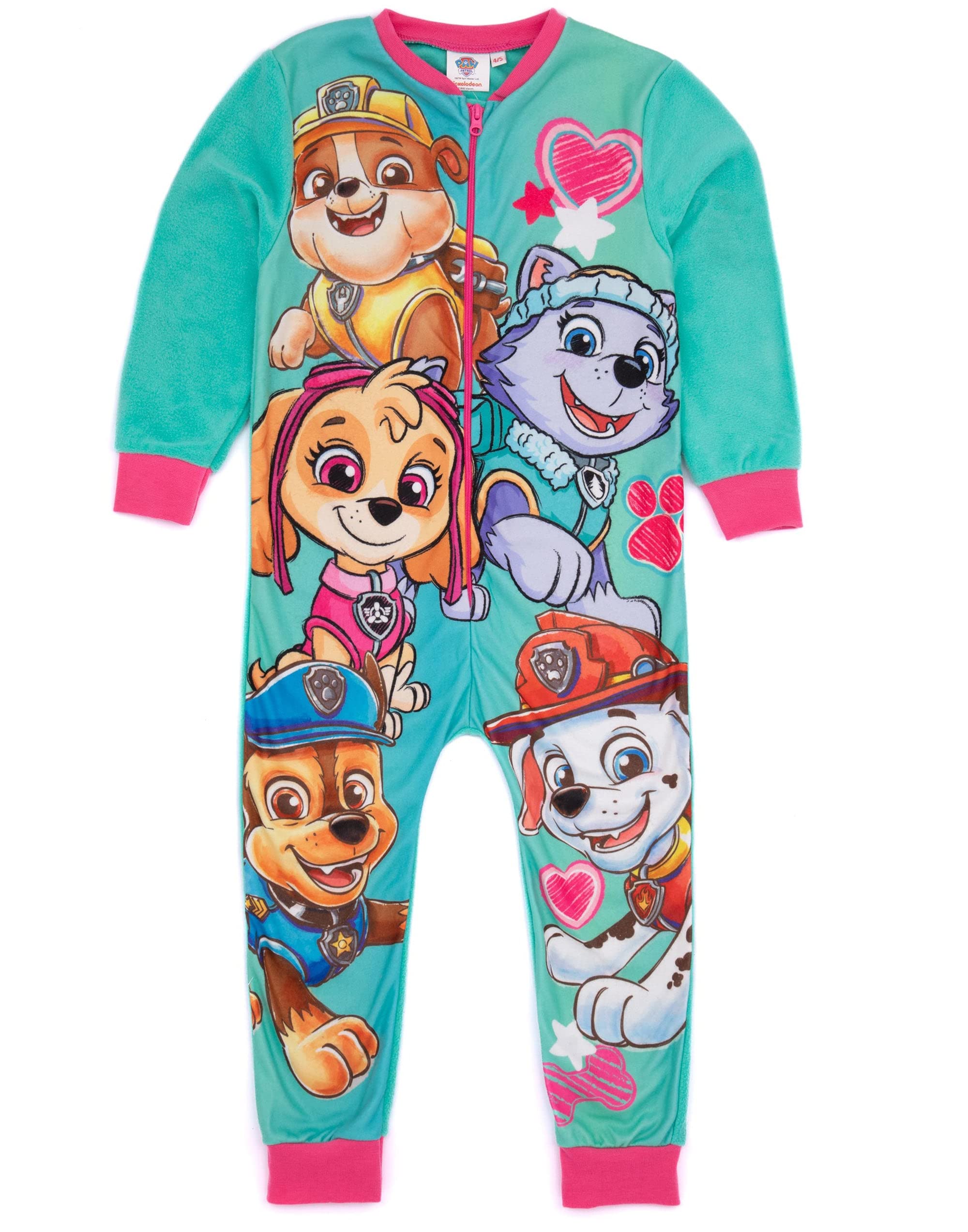 Paw Patrol Girls Onesie in Blue | Kids All In One Fleece Pyjama Loungewear | Chase Skye Rubble Marshall Everest Cosy PJs Sleepsuit Nightwear | Pajama Bodysuit Romper Merchandise Gift for Children