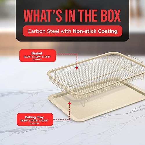 Miniatura 2 de Bakken - Bandeja Swiss Crisper con revestimiento de mármol blanco, juego de 2 piezas, diseño de cesta antiadherente para cocinar más saludable en