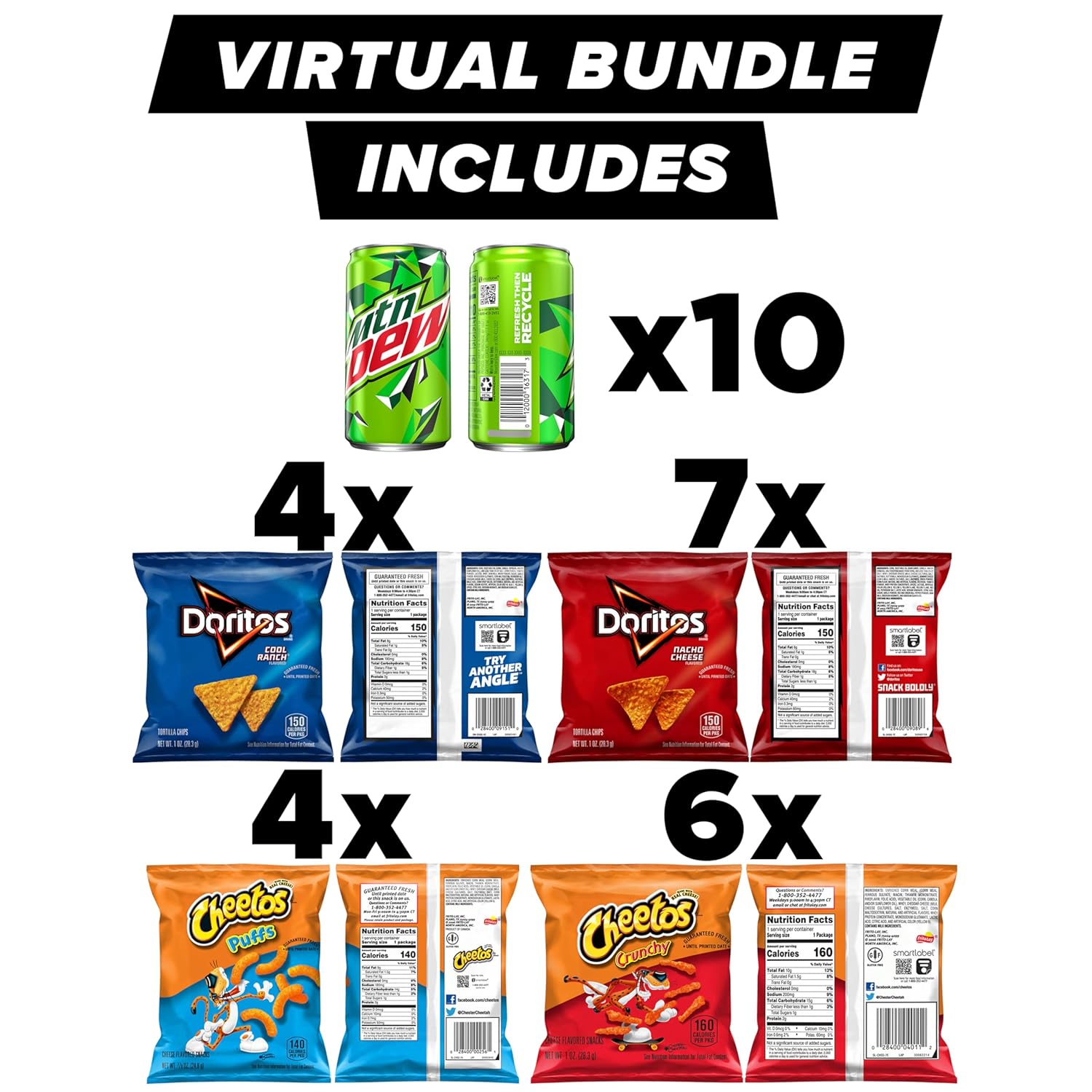 Perfect Pairs: Frito-Lay Doritos & Cheetos Mix & Mountain Dew Mini Cans Bundle