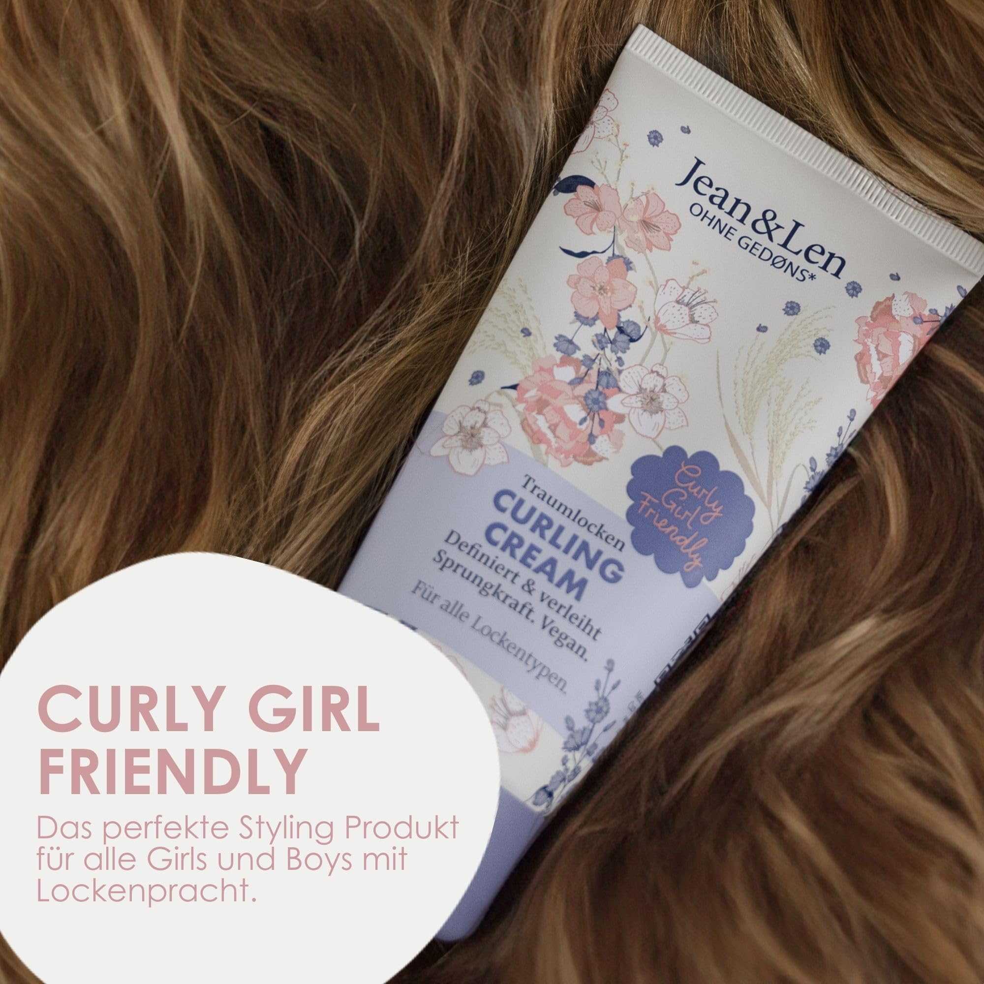 Jean & Len Traumlocks Curling Cream woda ryżowa i jagody acai, do wszystkich rodzajów loków, dla kręconych dziewcząt, definiuje i nadaje sprężystości, krem do loków, bez parabenów, silikonów i
