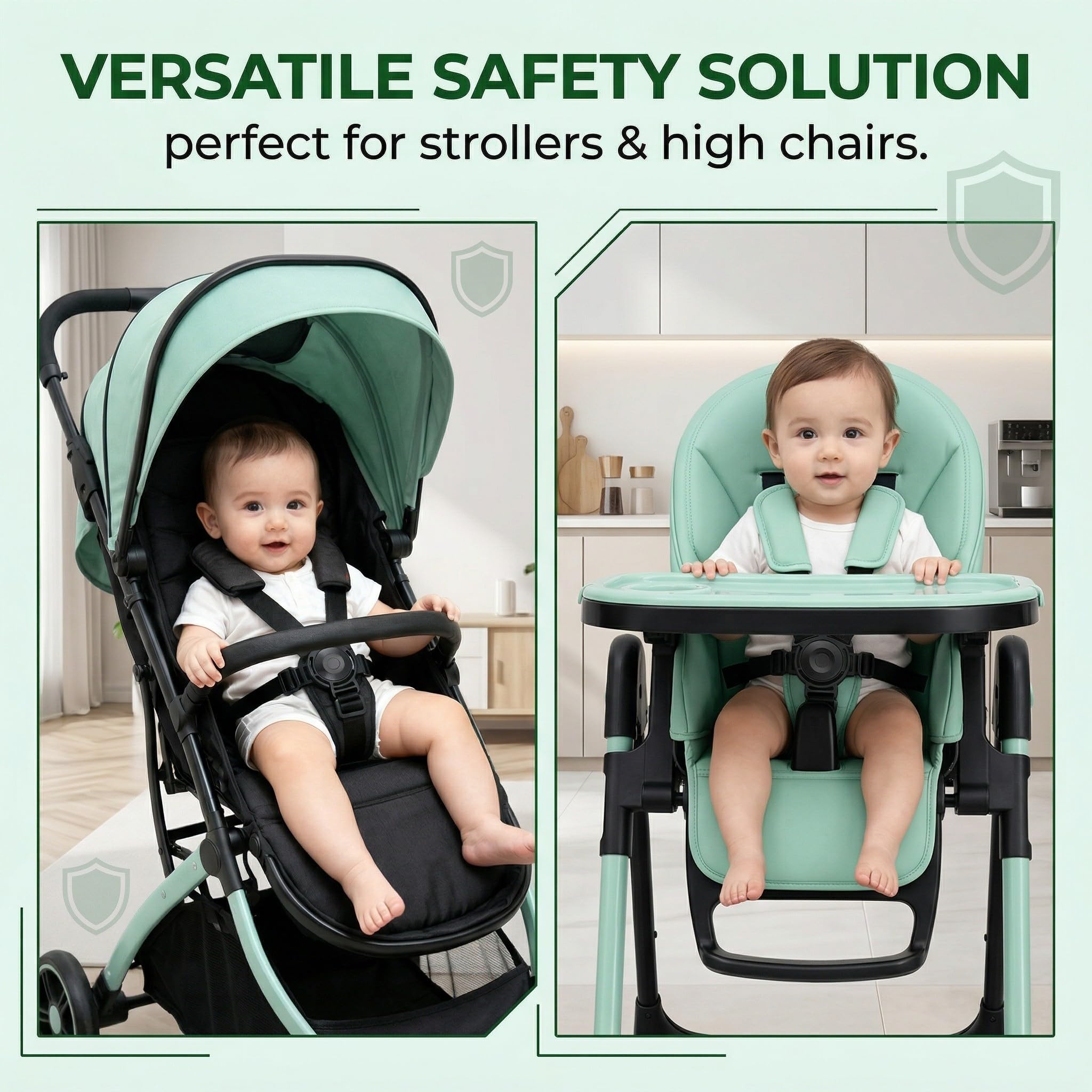 1 Pcs Cinghia di Sicurezza in Plastica con Fibbie per Passeggino,Imbracatura di Sicurezza a 5 punti,Clip da 27 mm Cinture Passeggino Universali,Seggiolone Cintura Imbracatura,(Nessuna Cinghia)