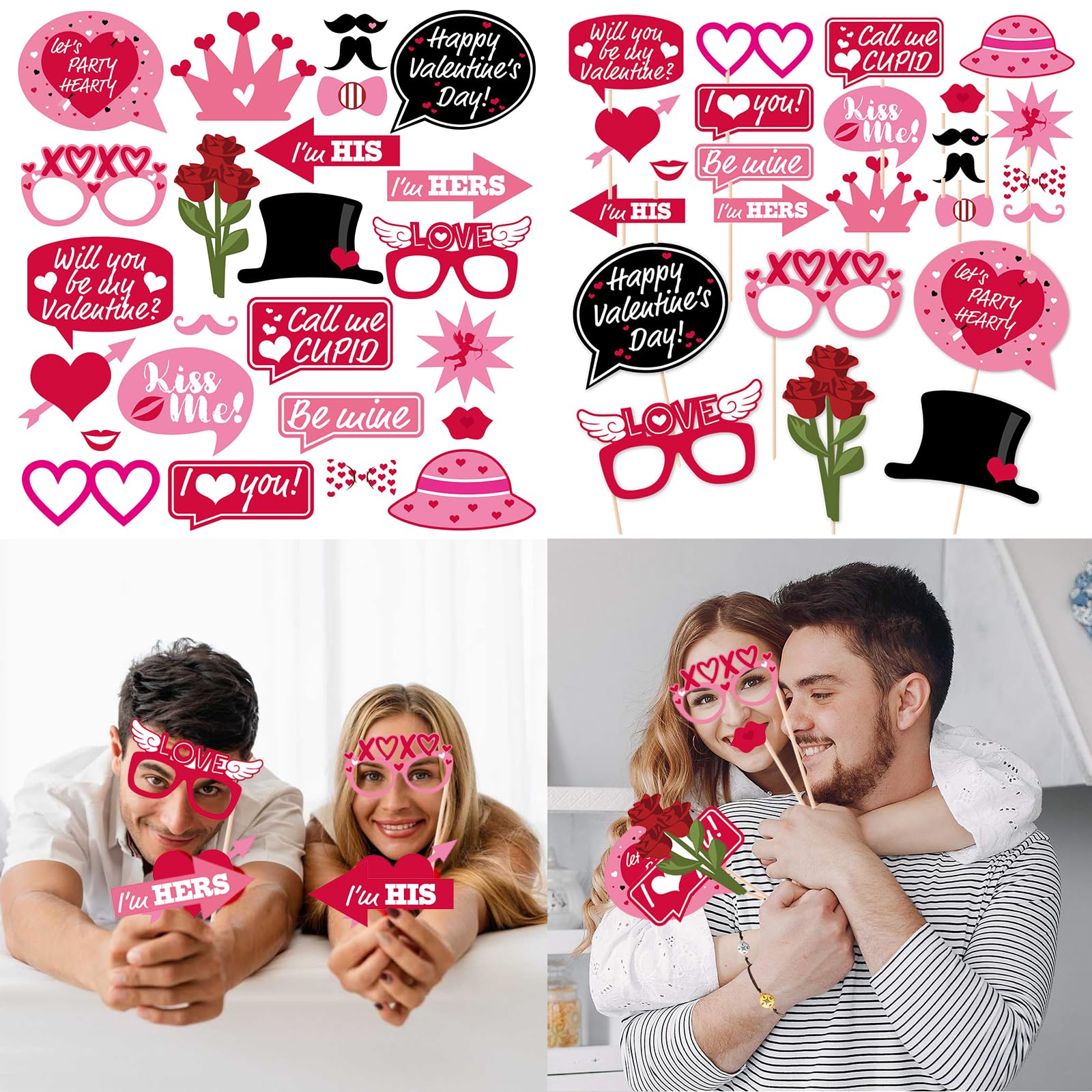 Lot De 25 Accessoires Pour Photomaton De La Saint-Valentin Rose