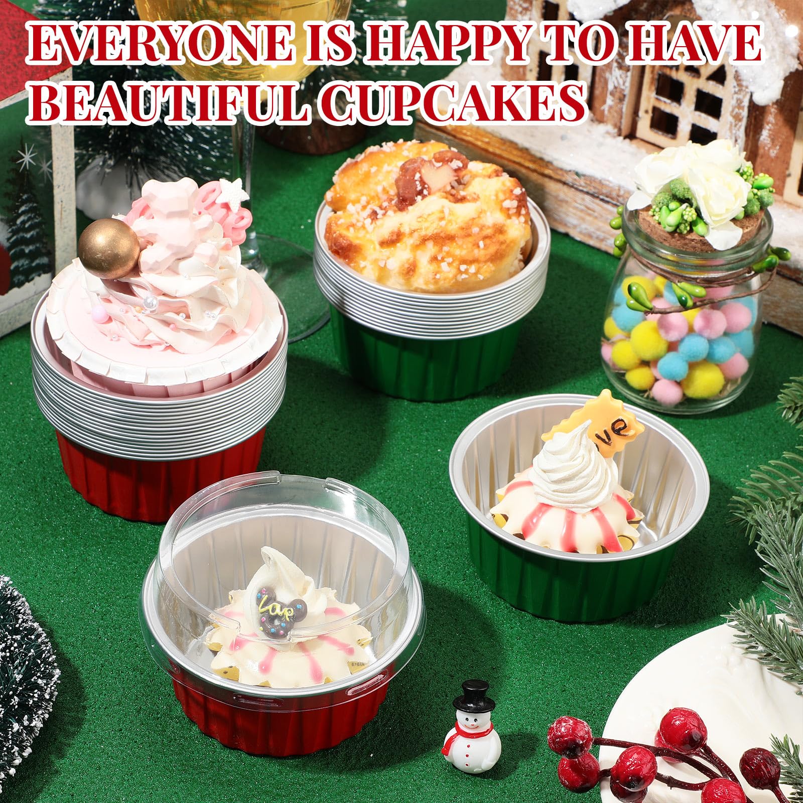 Umigy 100 Pcs Christmas Aluminum Foil Baking Cups With Lids – 4.3oz Disposable Ramekins For Cupcakes, Desserts & Party Food - View #10