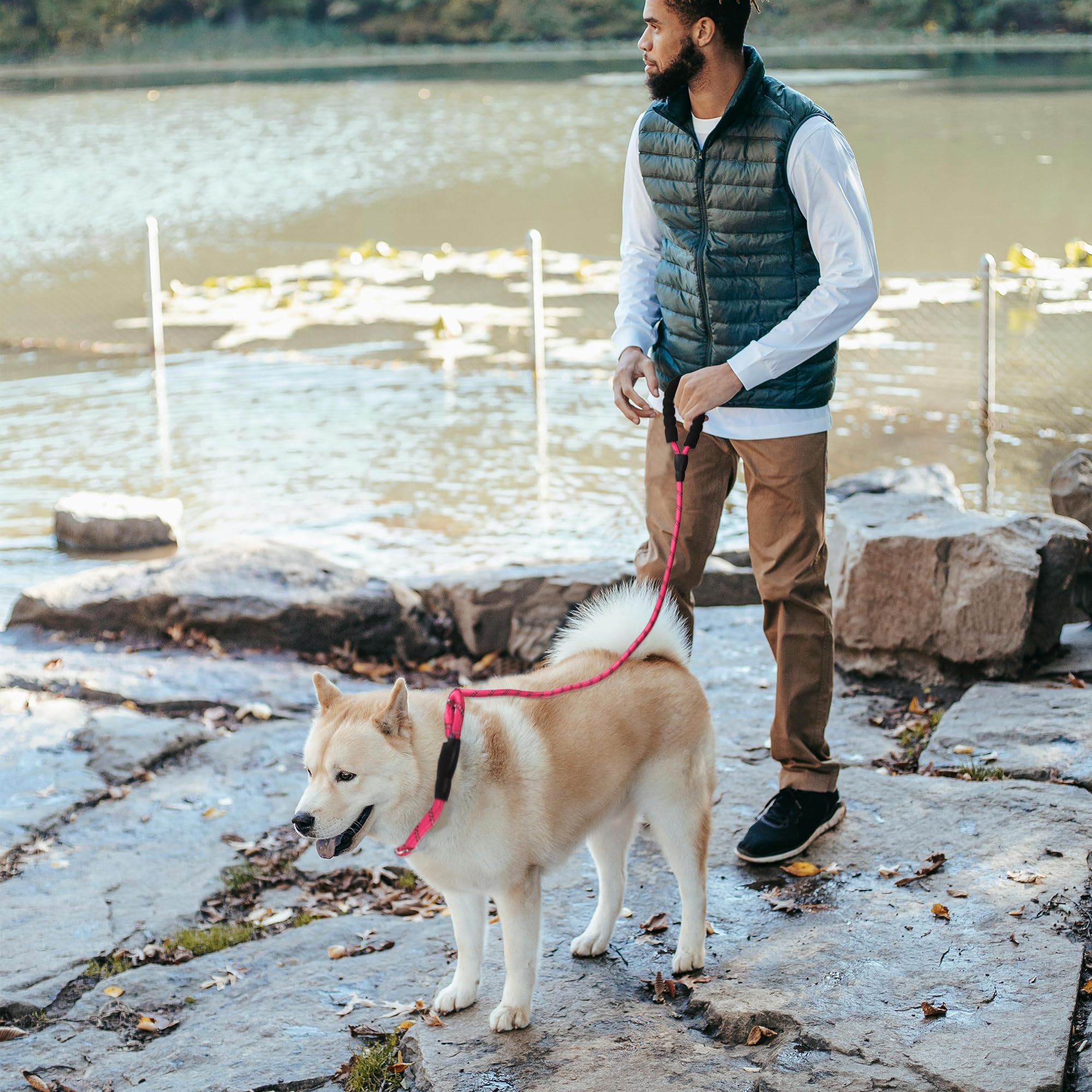 CAPASTEC Guinzaglio per Cani Corda Riflettente in Nylon, Manico in Spugna, Rosa, Lunghezza 130cm Dia. 1/2 Pollice