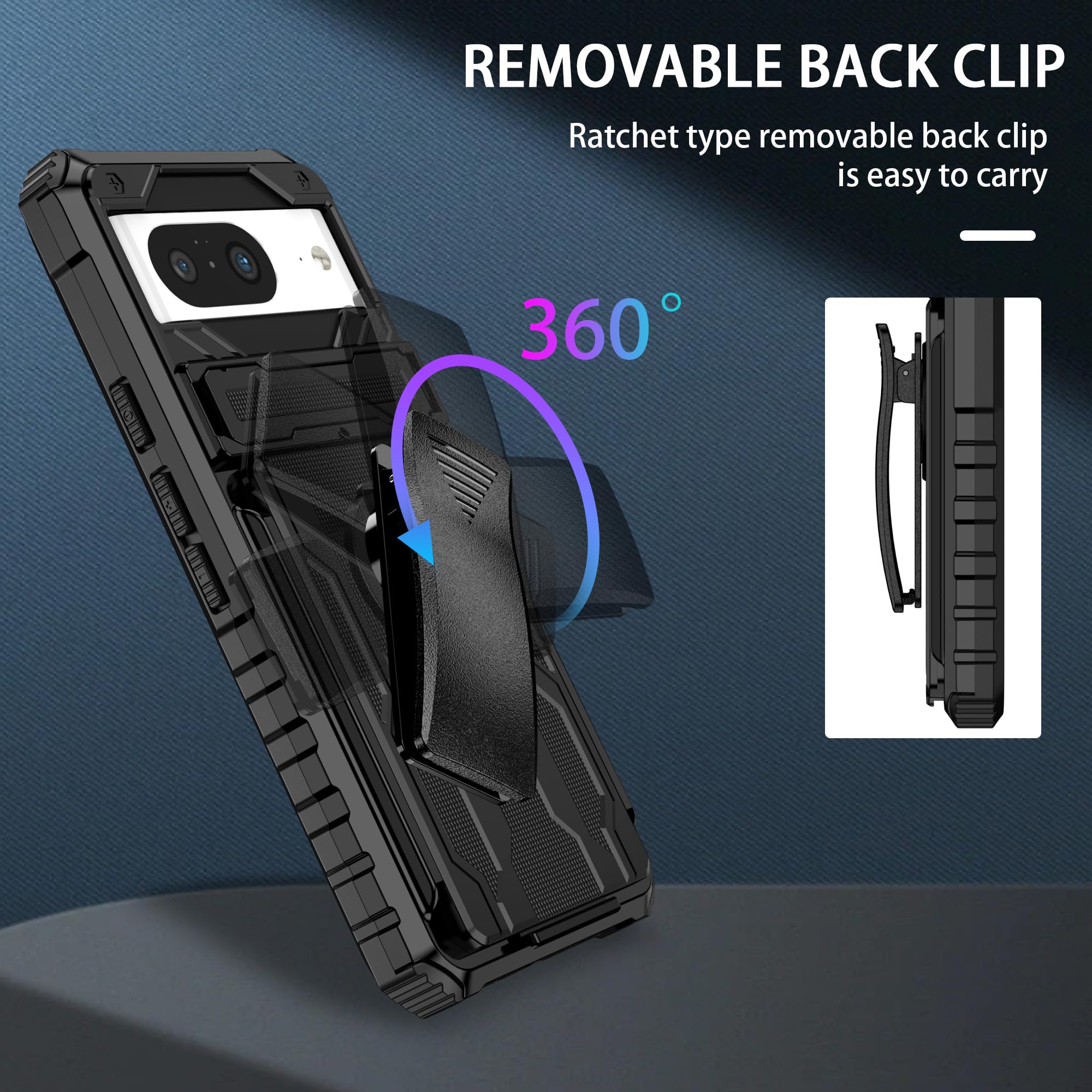 Case Compatible For Google Pixel 8 Pro Hard PC Soft TPU Bracket Dorsal Clip Phone Case Shockproof Anti-Drop ProtectiveCover For Google Pixel 8 Pro - View #3